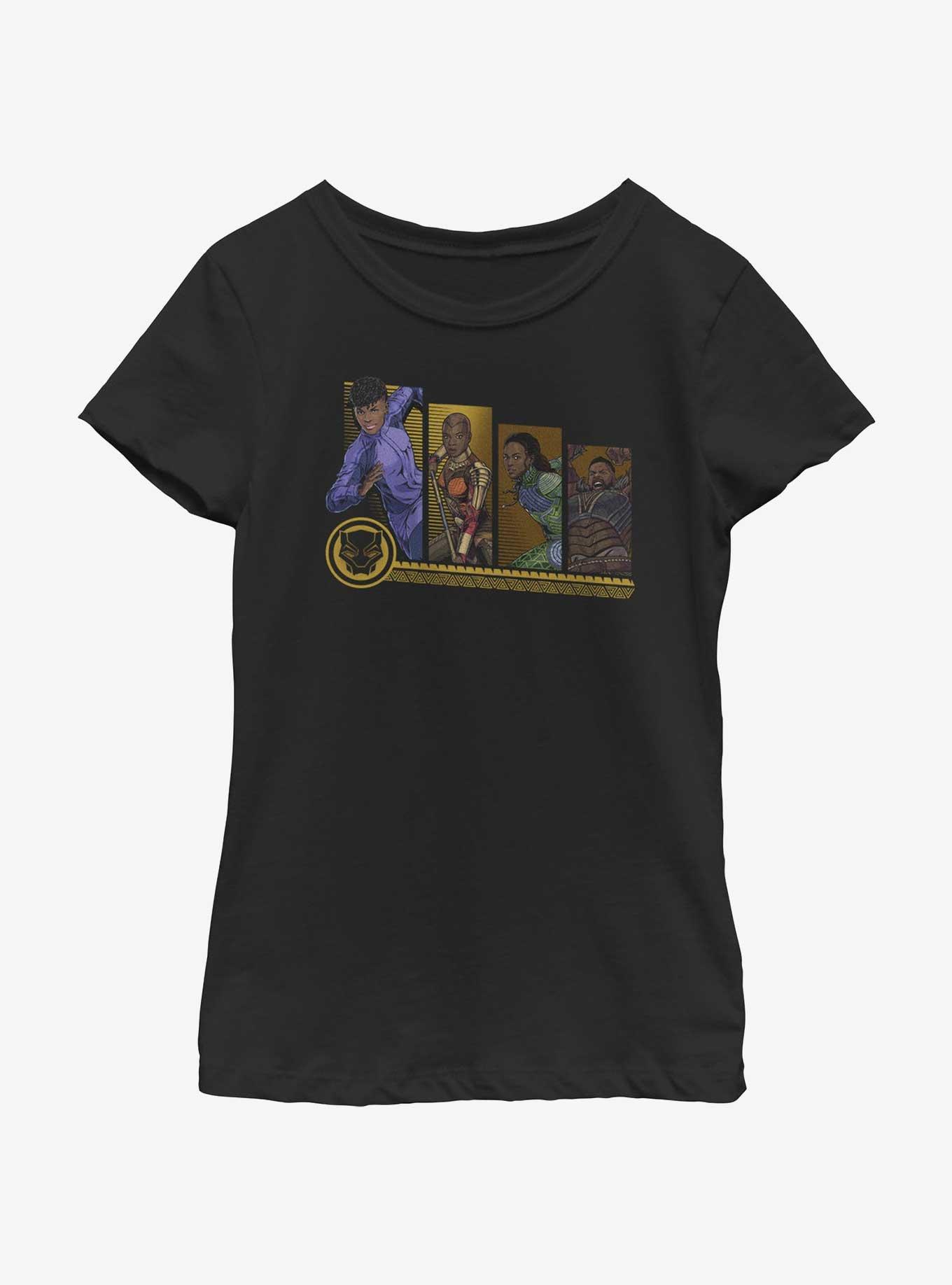 Marvel Black Panther: Wakanda Forever Hero Panels Youth Girls T-Shirt, BLACK, hi-res