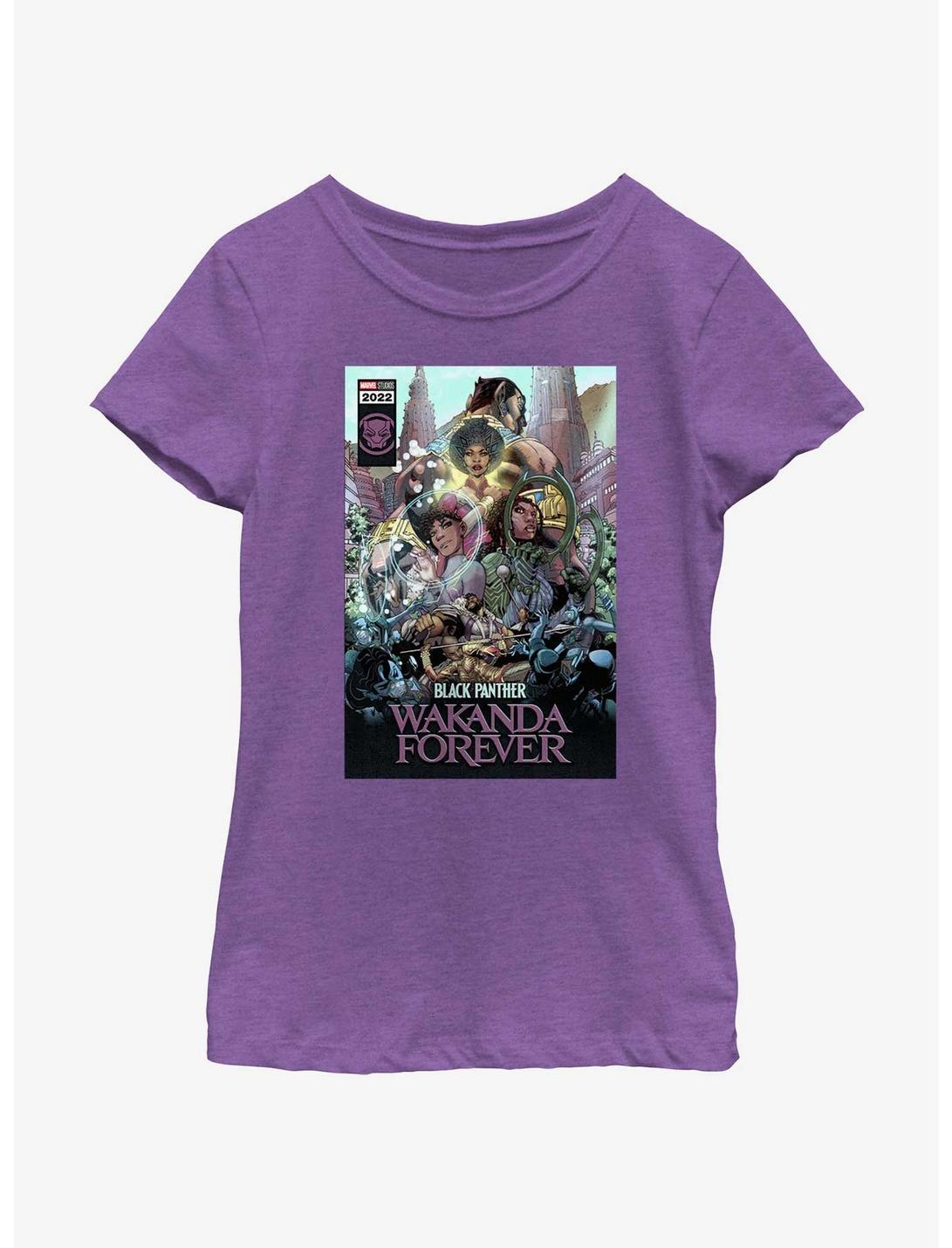 Marvel Black Panther: Wakanda Forever Comic Cover Youth Girls T-Shirt, PURPLE BERRY, hi-res