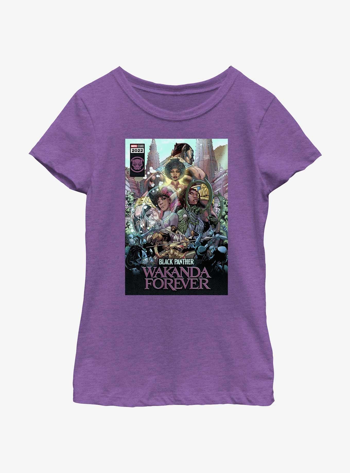 Marvel Black Panther: Wakanda Forever Comic Cover Youth Girls T-Shirt, PURPLE BERRY, hi-res