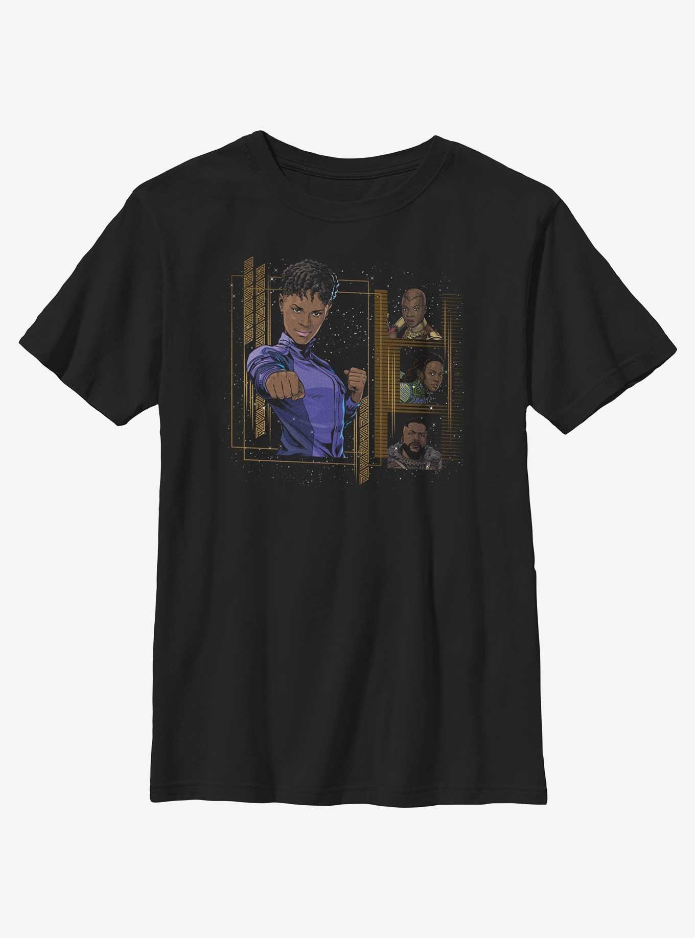 Marvel Black Panther: Wakanda Forever Character Panels Youth T-Shirt, BLACK, hi-res