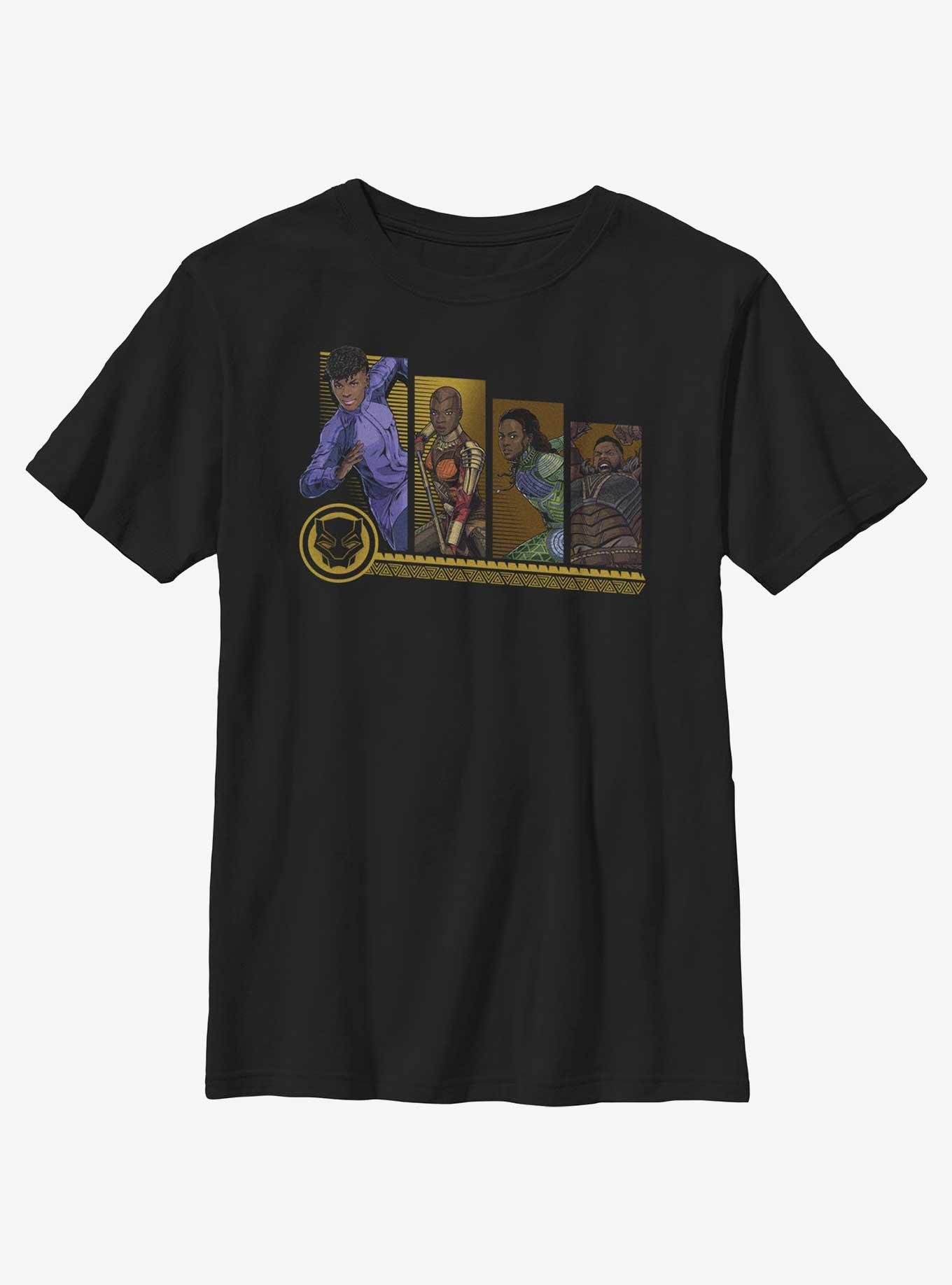 Marvel Black Panther: Wakanda Forever Hero Panels Youth T-Shirt, BLACK, hi-res