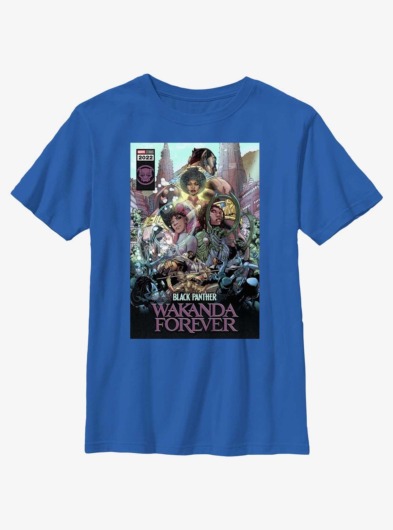 Marvel Black Panther: Wakanda Forever Comic Cover Youth T-Shirt, ROYAL, hi-res
