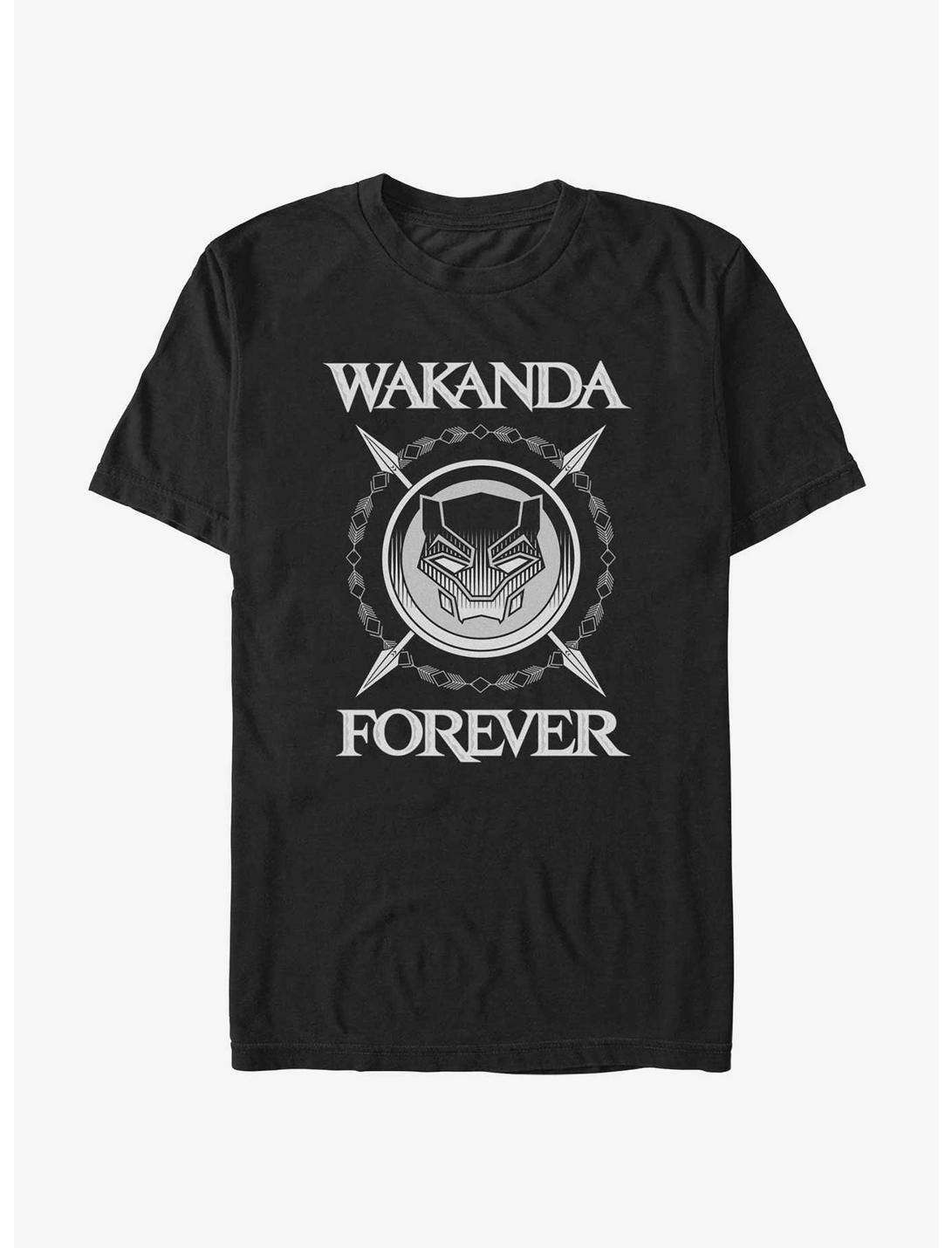 Marvel Black Panther Wakanda Forever Crossed Spears T-Shirt - BLACK ...