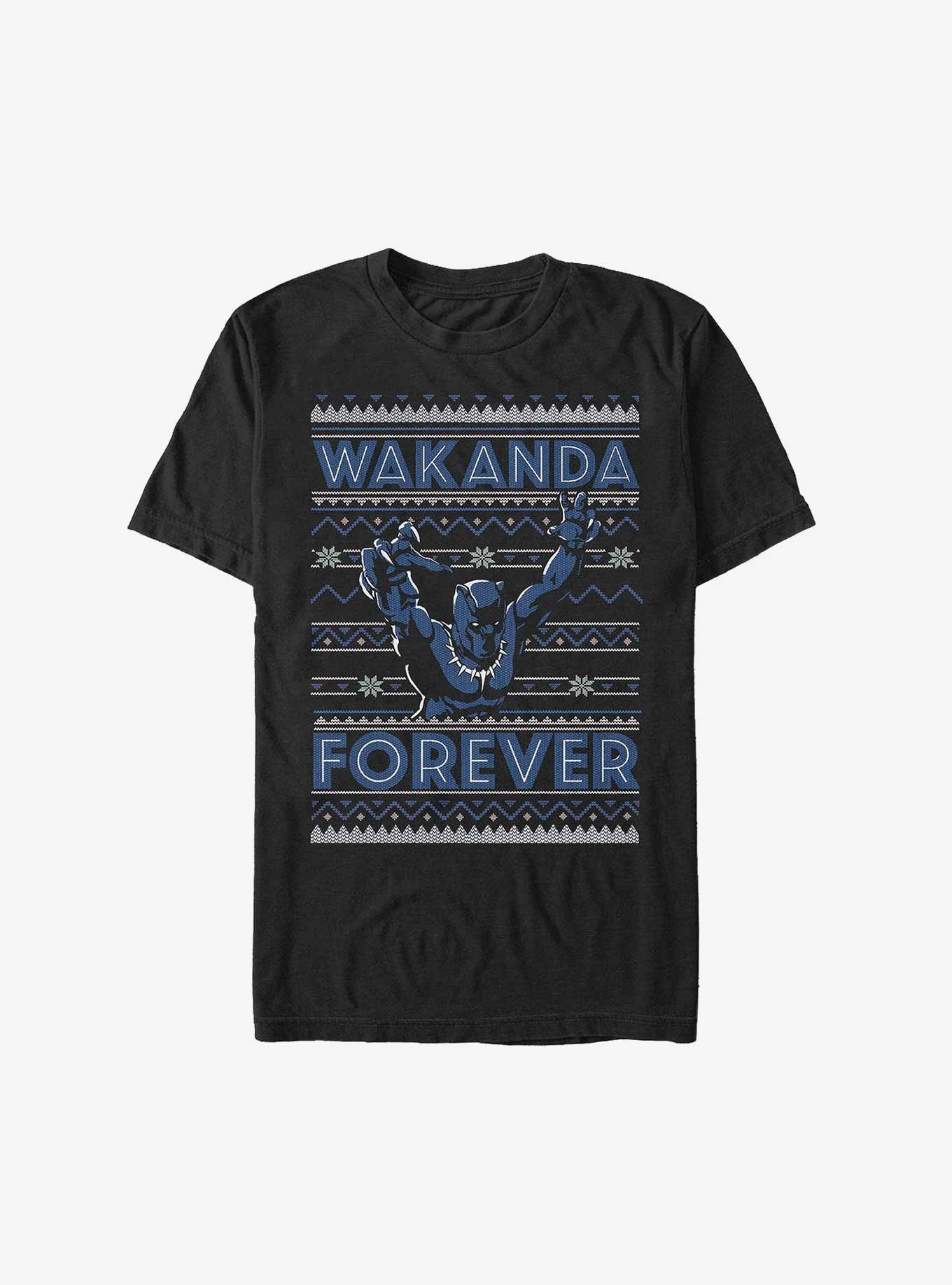 Marvel Black Panther Wakanda Forever Ugly Christmas T-Shirt, BLACK, hi-res