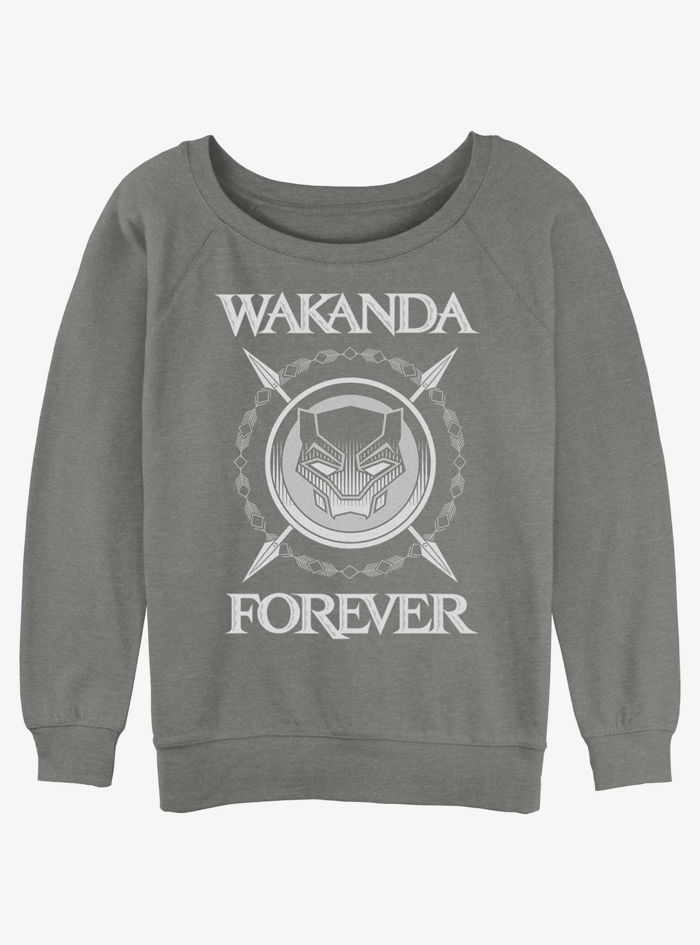 Marvel Black Panther Wakanda Forever Crossed Spears Girls Slouchy Sweatshirt, GRAY HTR, hi-res