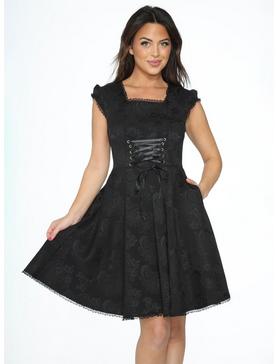 Black Brocade Gothic Corset Dress, , hi-res