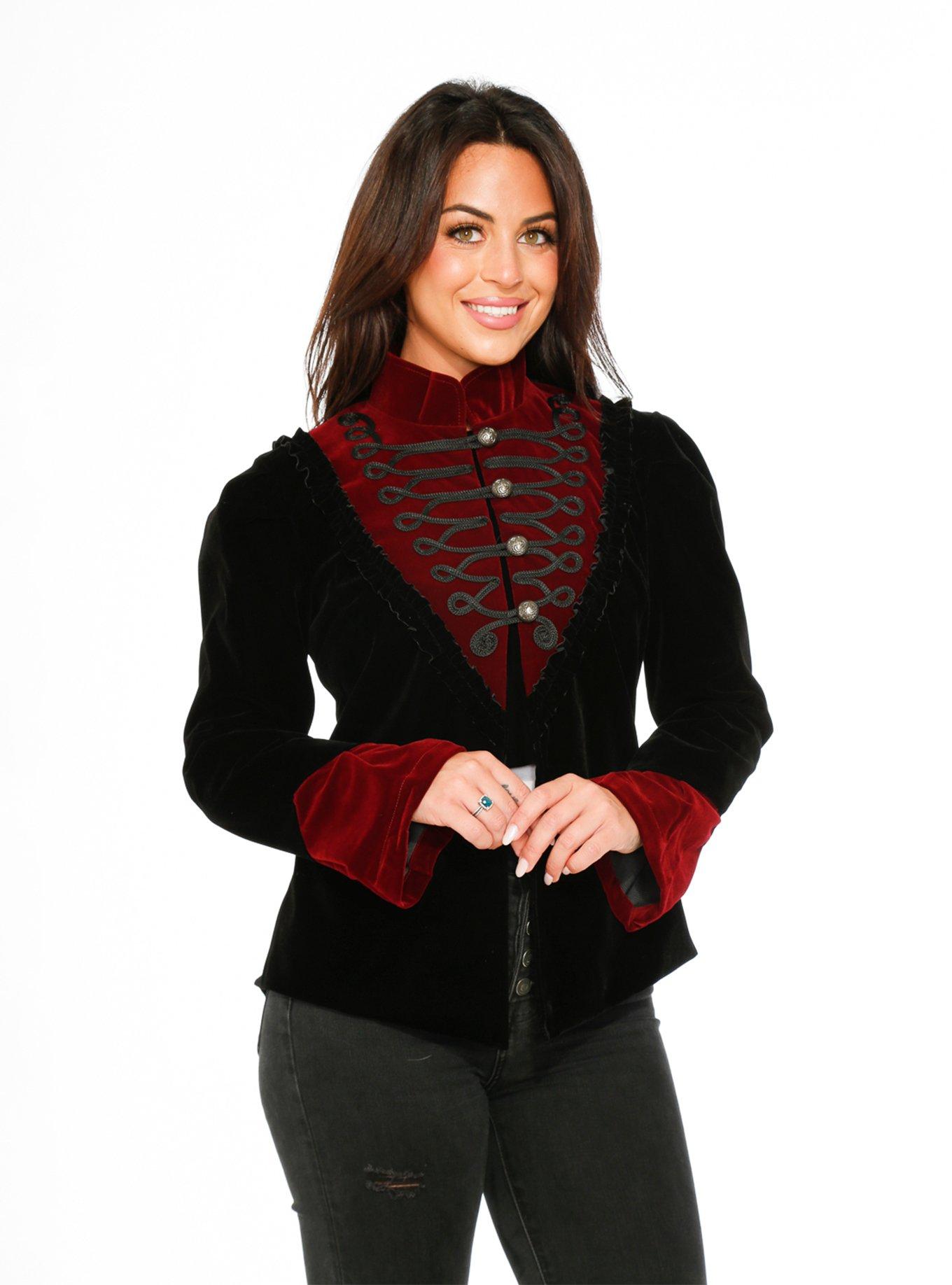 Black and Red Military Velvet Jacket, , hi-res