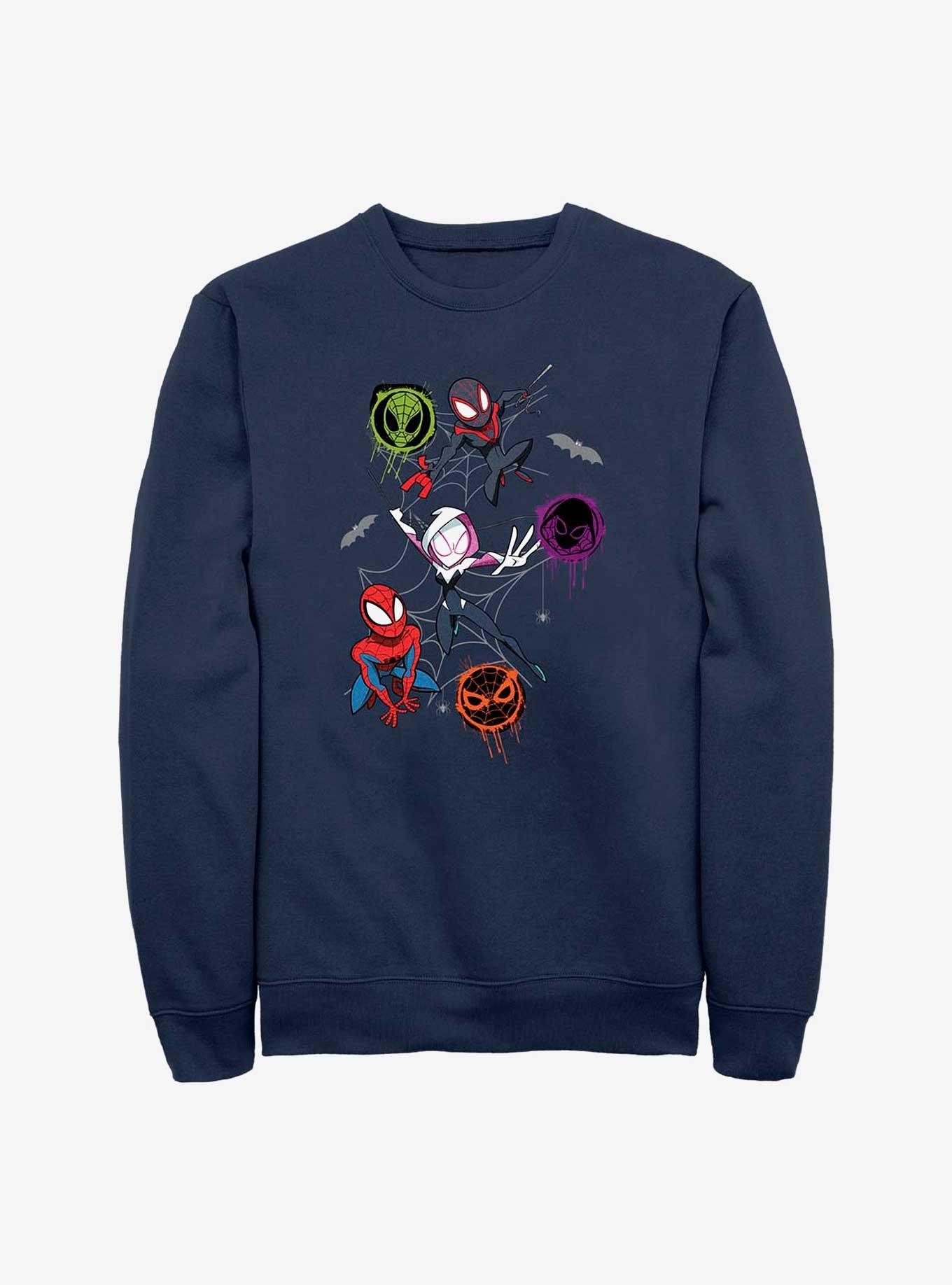 Marvel Spider-Man Spidey Trio Peter, Gwen, and Miles Sweatshirt, NAVY, hi-res