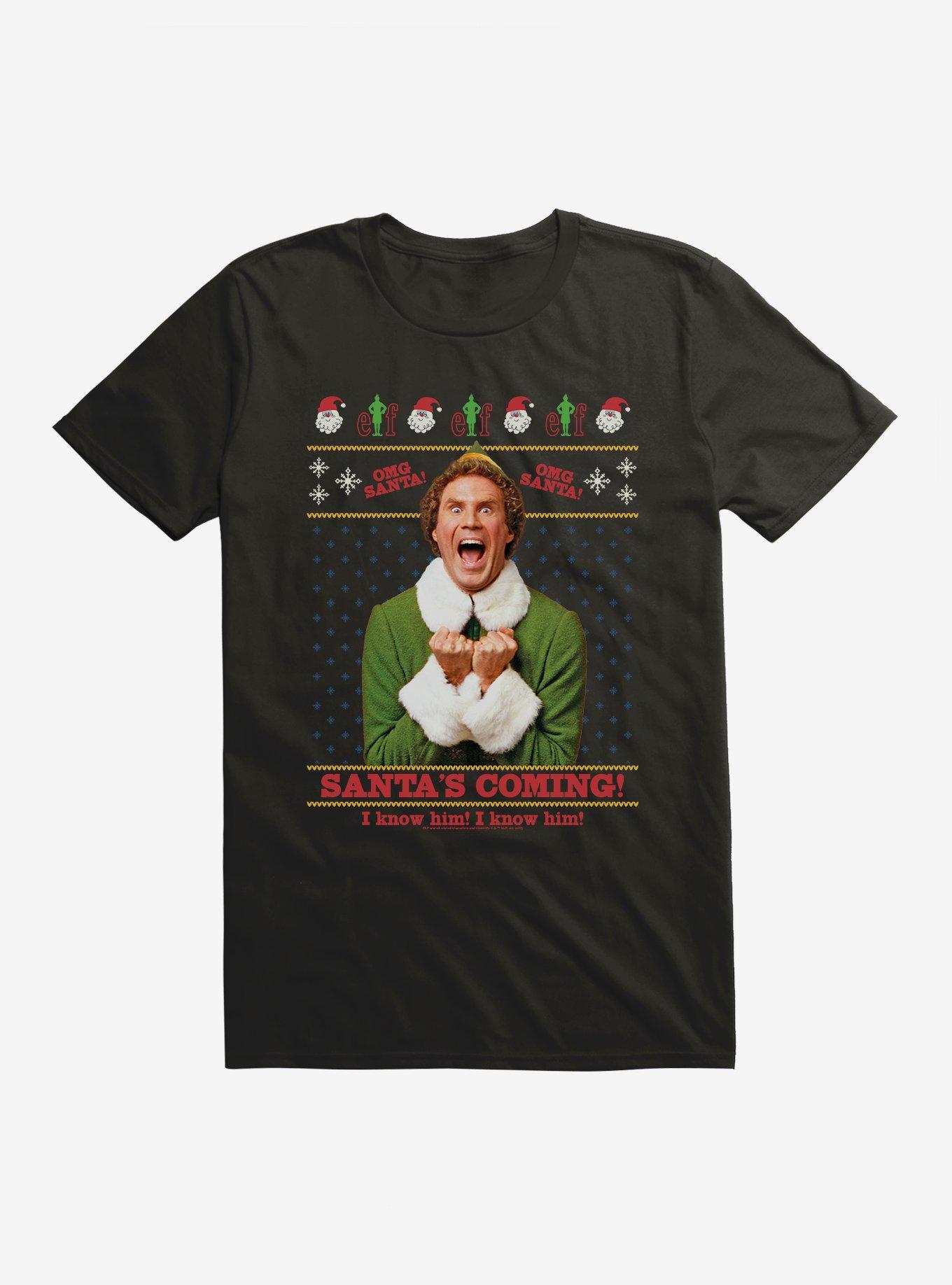 Elf Santa's Coming! I Know Him! Ugly Christmas T-Shirt, , hi-res
