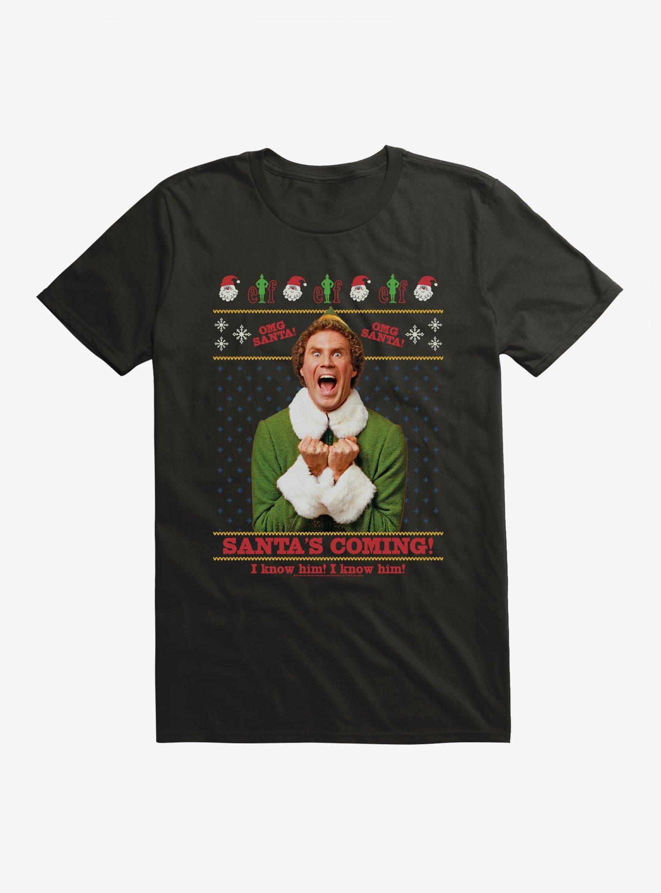 Elf Santa'S Coming! I Know Him! Ugly Holiday T-Shirt, , hi-res