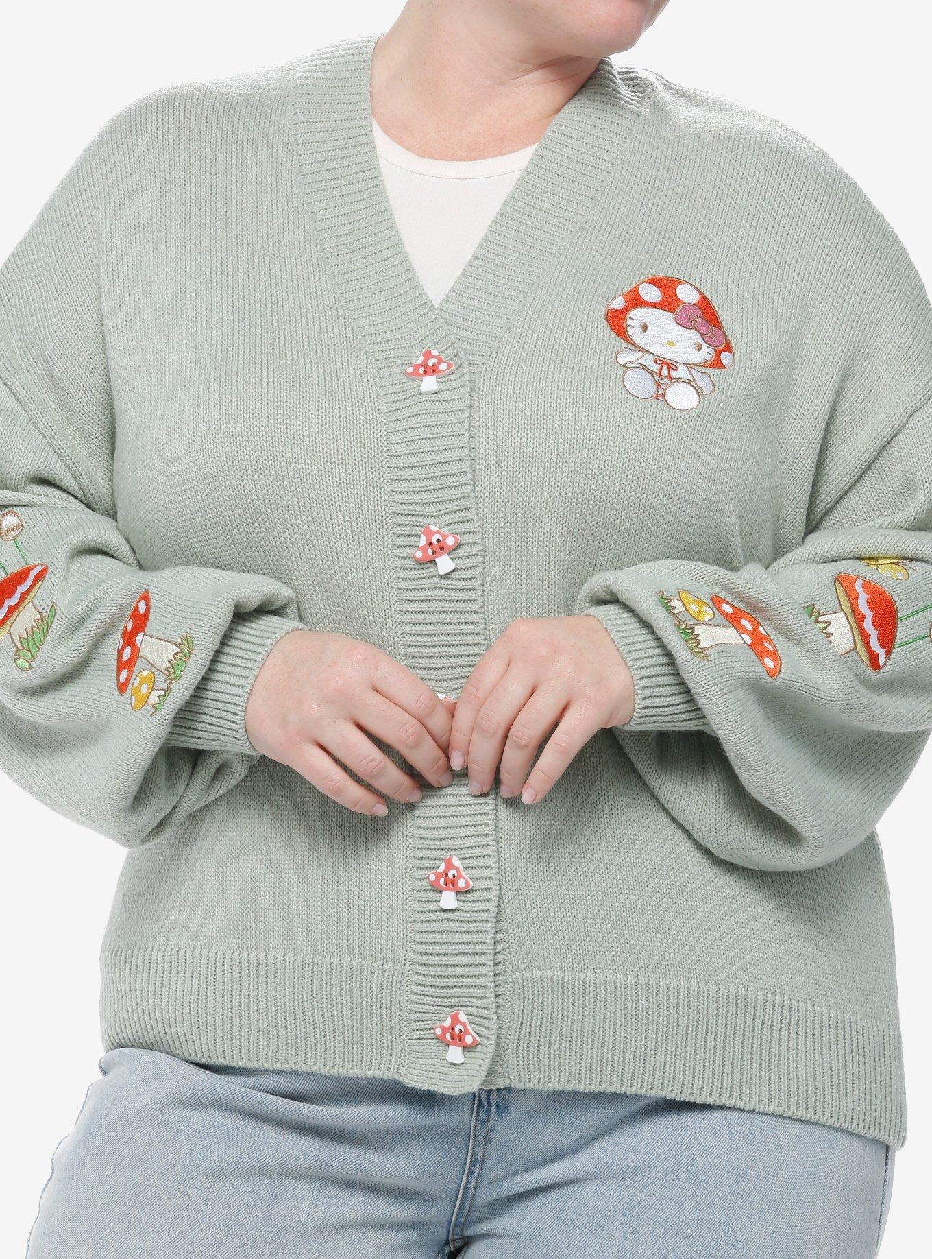 Hello Kitty Mushroom Embroidered Girls Skimmer Cardigan Plus Size, MULTI, hi-res