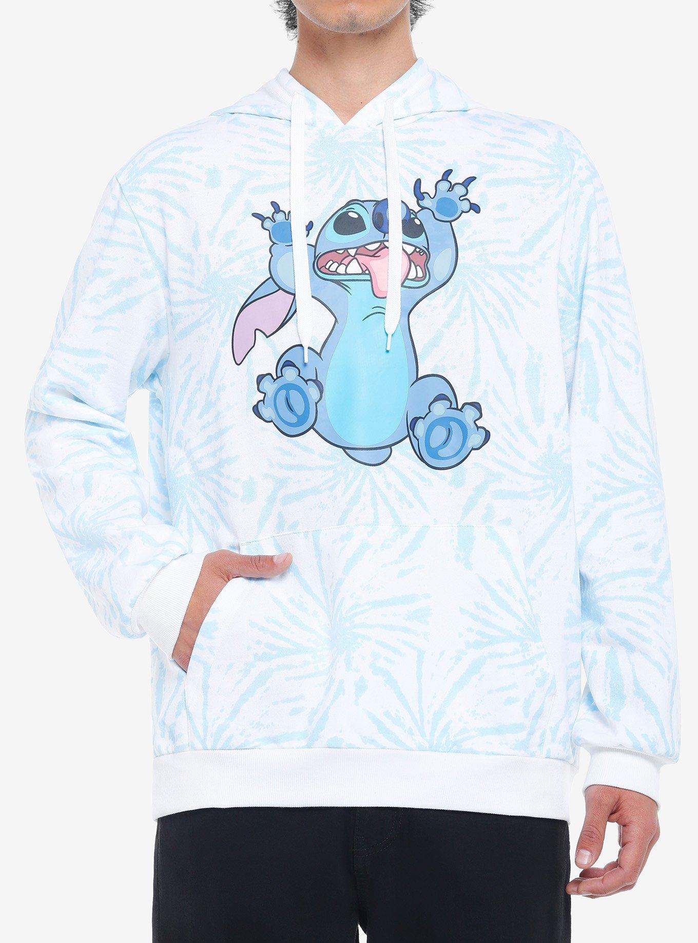 Disney Ladies Lilo and Stitch Classic Sweatshirt, Ohana Multi Print Hoodie  Light blue-XL