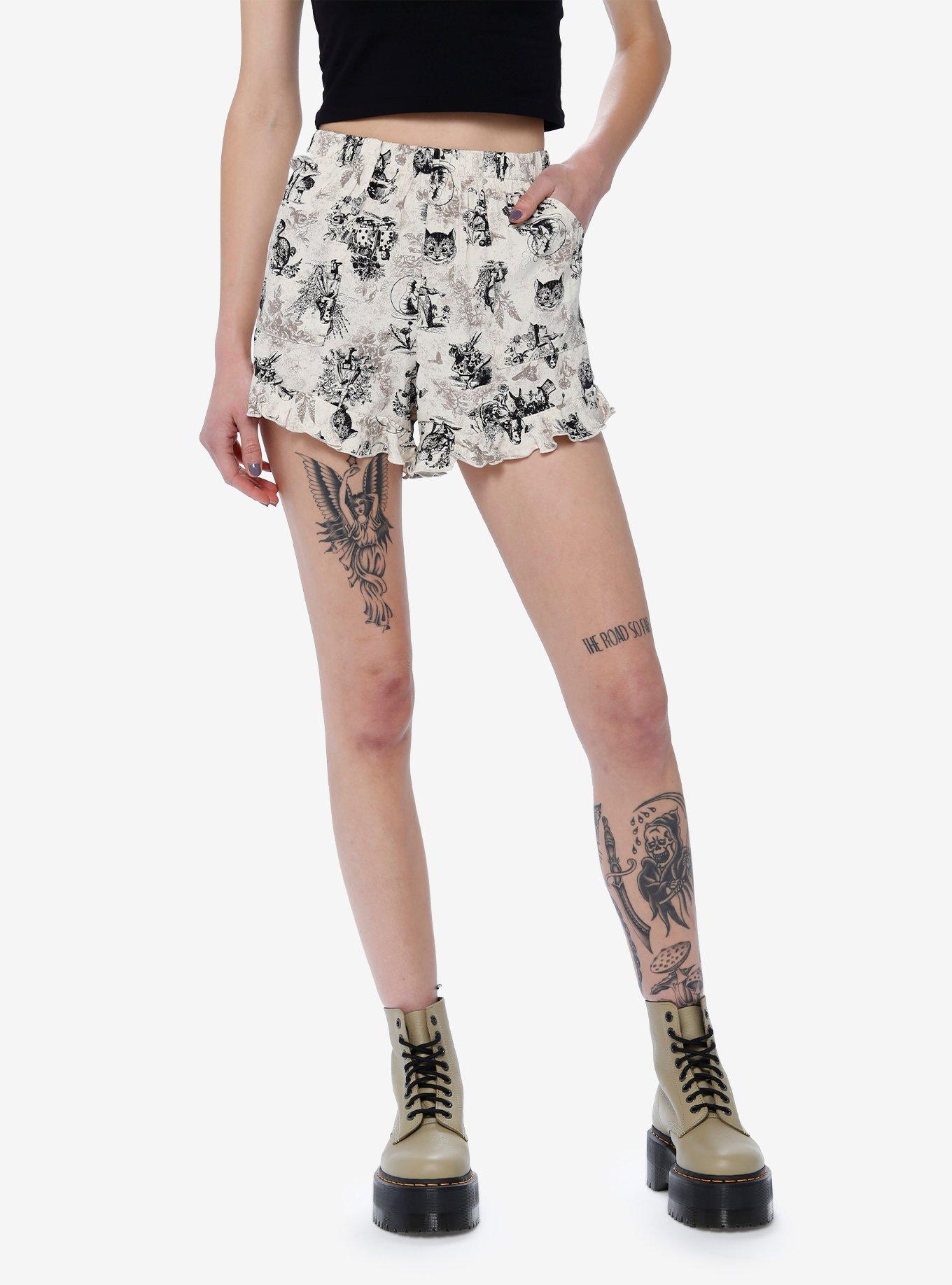 Thorn & Fable Through The Looking Glass Art Girls Woven Ruffle Shorts, WHITE  BLACK, hi-res
