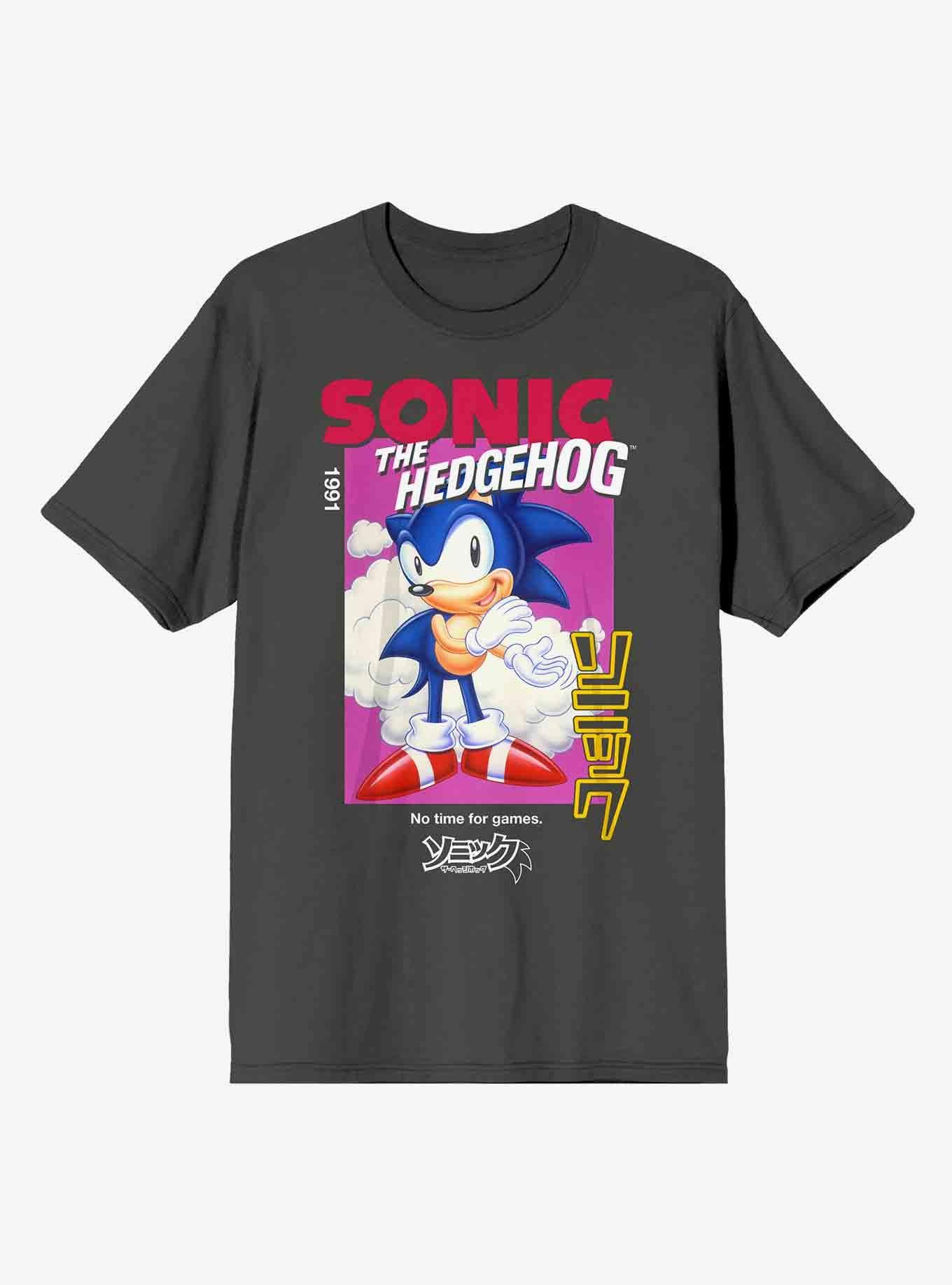 Sonic The Hedgehog '90s Poster Japanese T-Shirt, CHARCOAL, hi-res