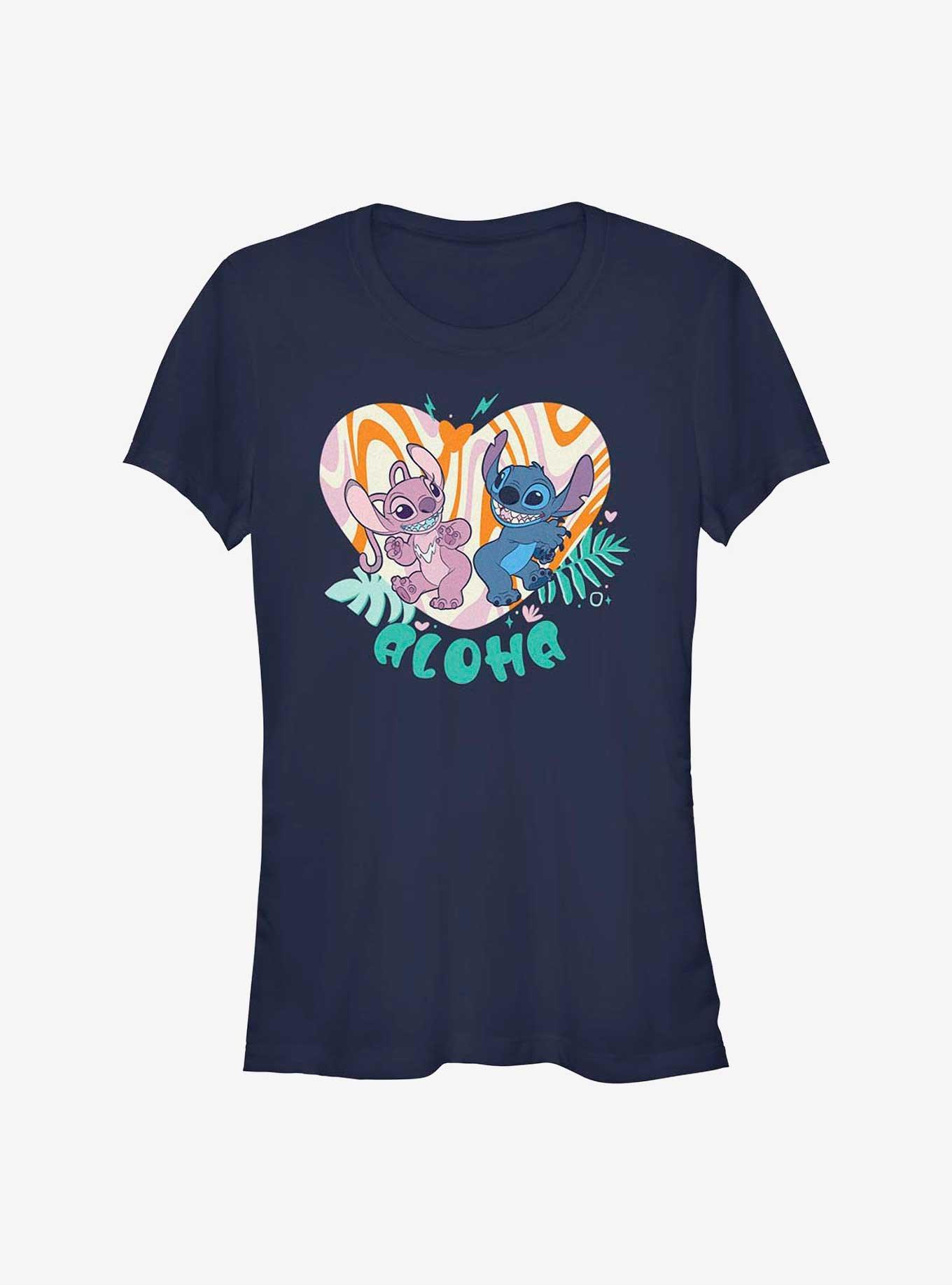 Disney Lilo & Stitch Angel and Stitch Groovy Heart Girls T-Shirt