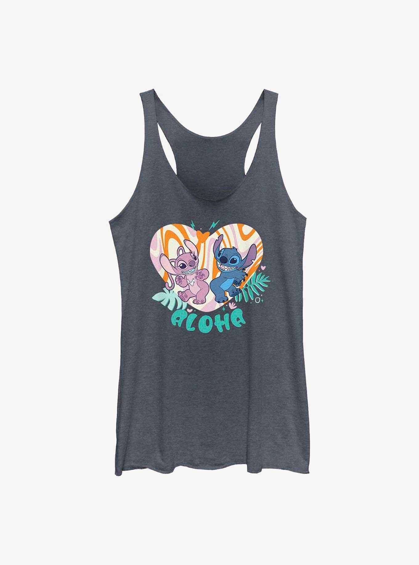 Disney Lilo & Stitch Angel and Stitch Groovy Heart Girls Tank, NAVY HTR, hi-res