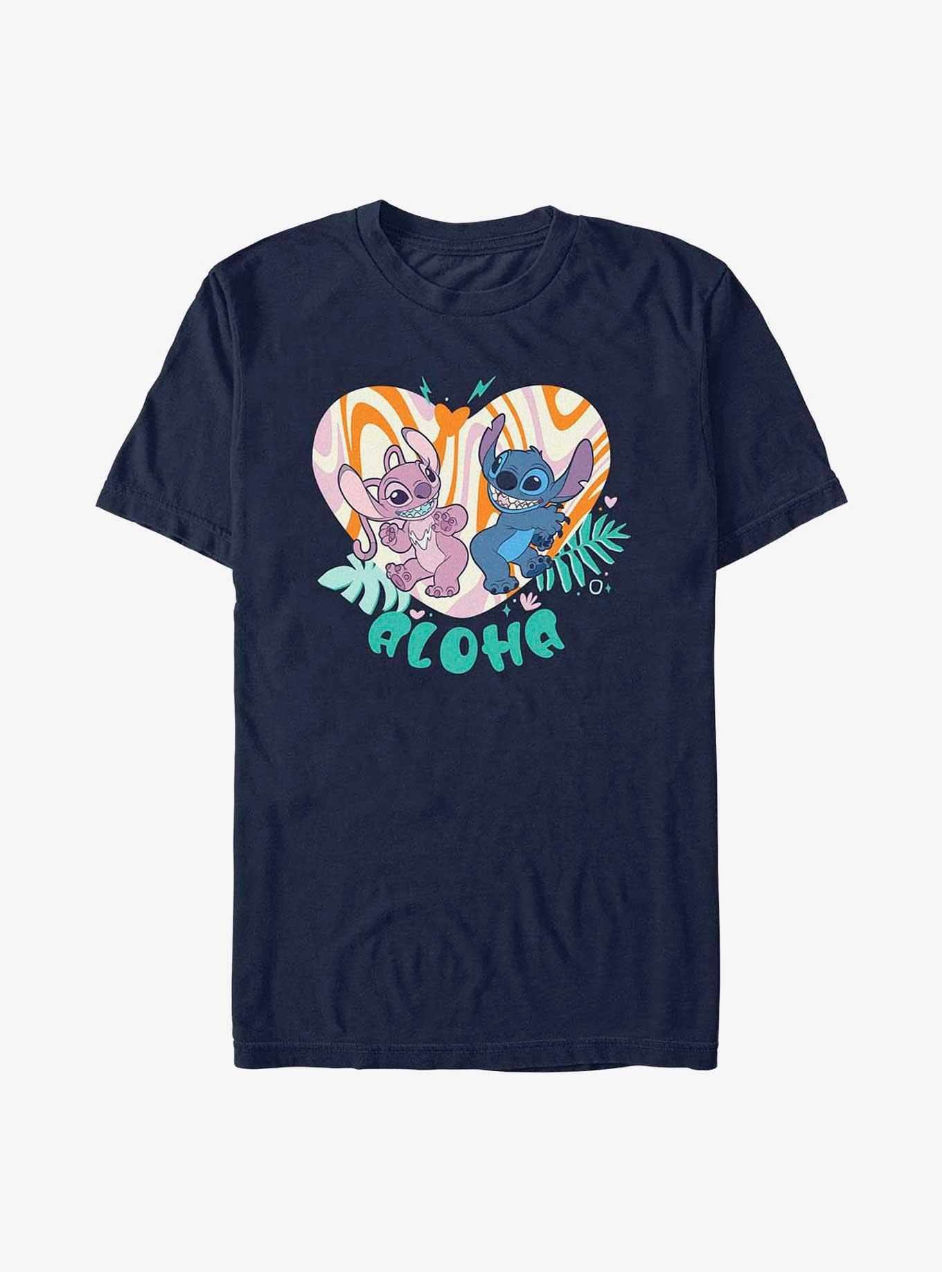 Disney Lilo & Stitch Angel and Stitch Groovy Heart T-Shirt