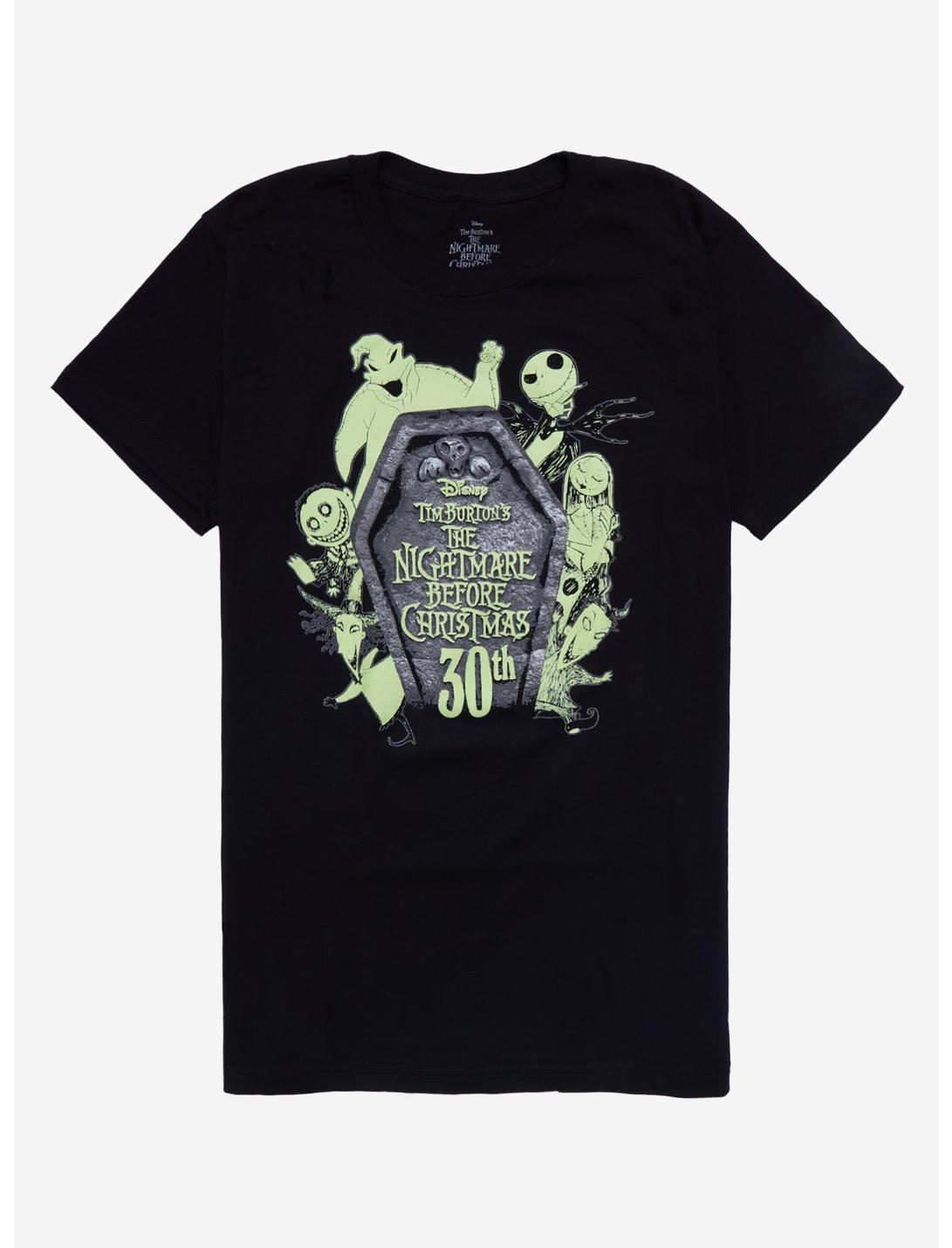 The Nightmare Before Christmas 30th Anniversary Glow-In-The-Dark Tombstone T-Shirt Hot Topic Exclusive, BLACK, hi-res