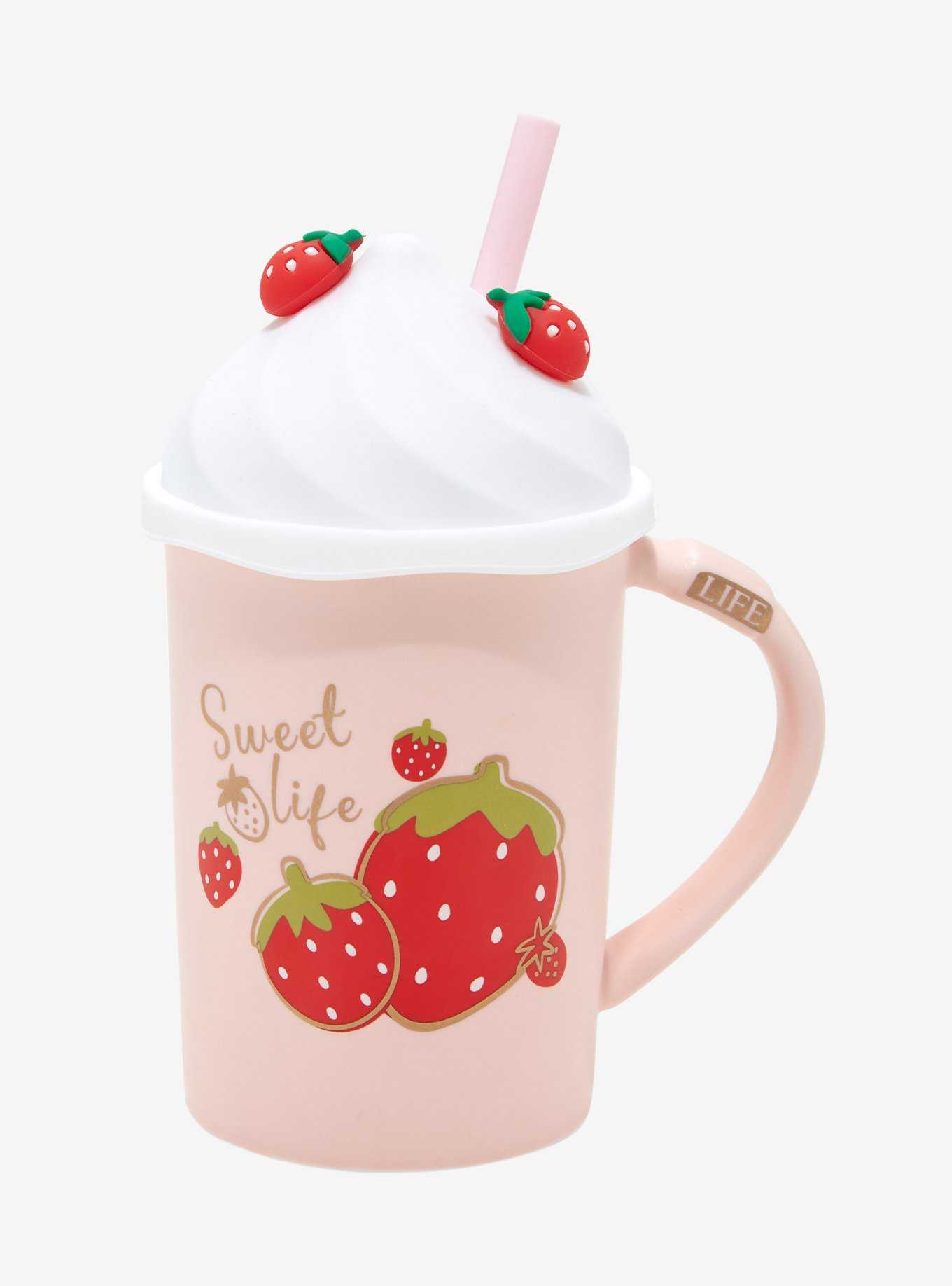 Strawberry Whipped Cream Mug with Straw