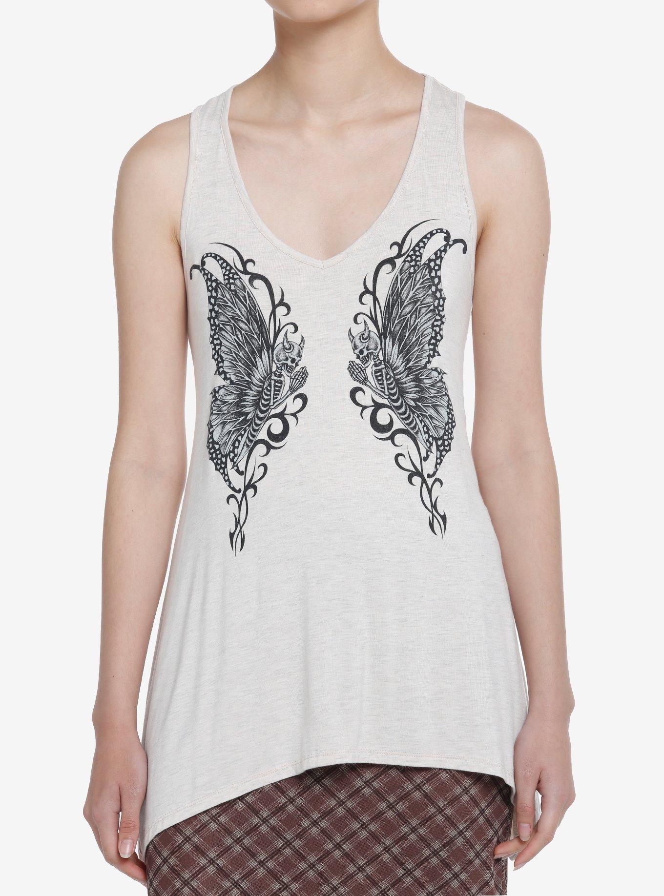 Thorn & Fable Skeleton Fairy Shark Bite Girls Tank Top, SAND, hi-res