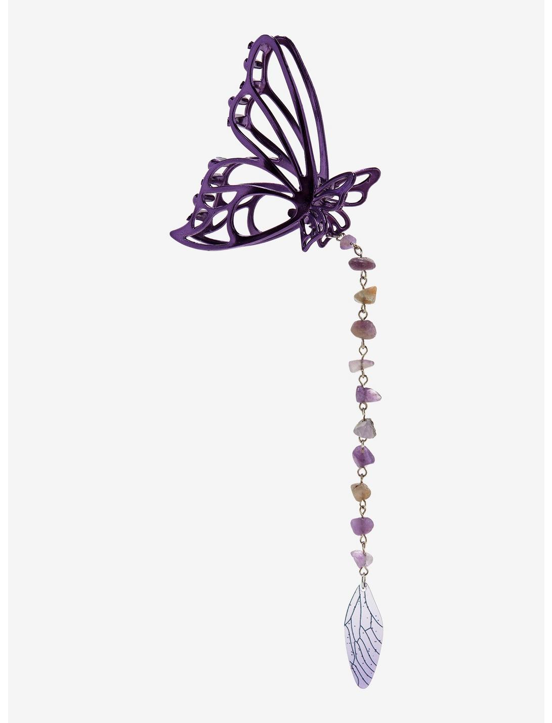 Purple Butterfly Stone Charm Claw Hair Clip, , hi-res