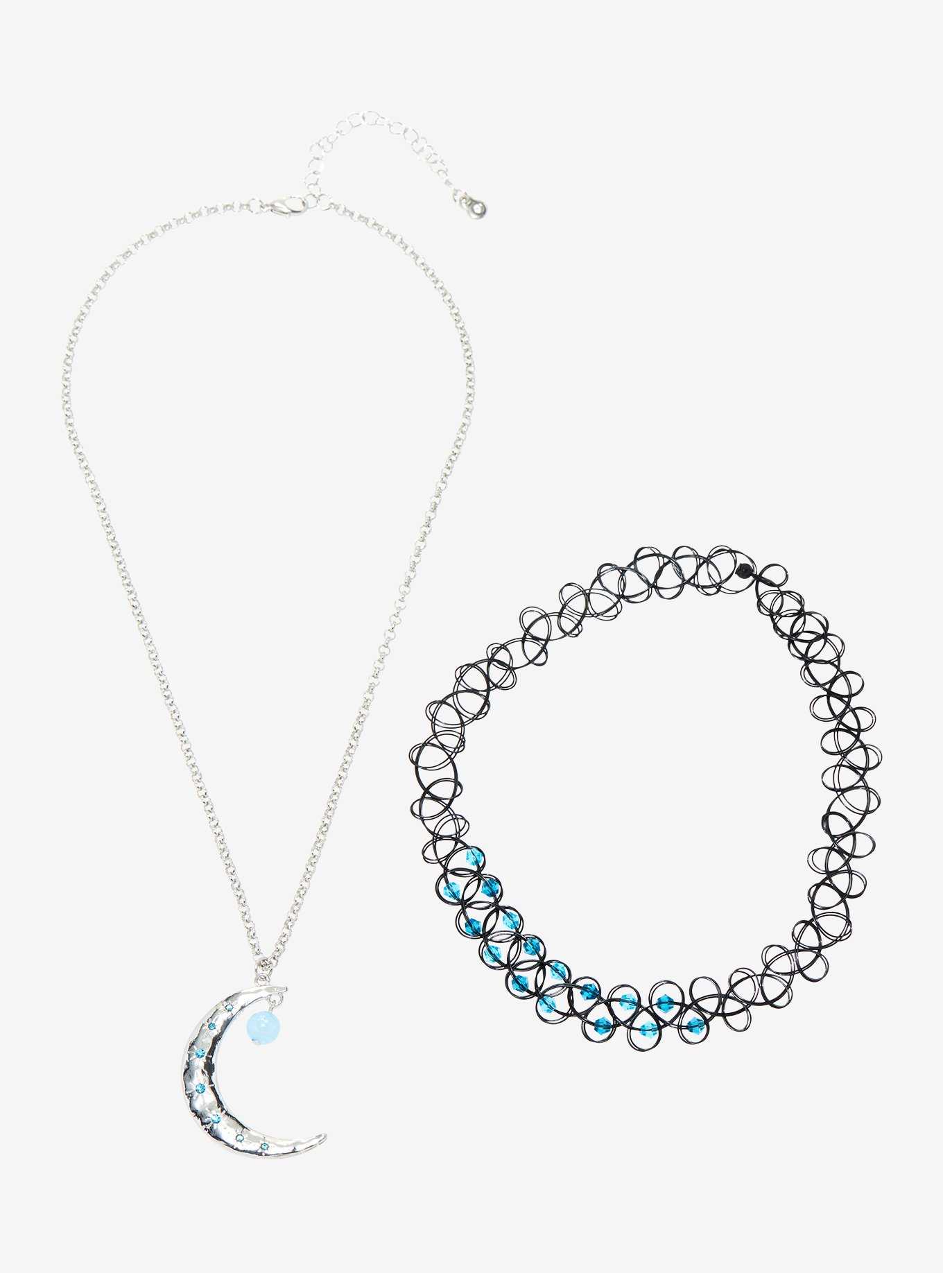 Blue Gem Moon Necklace Set, , hi-res