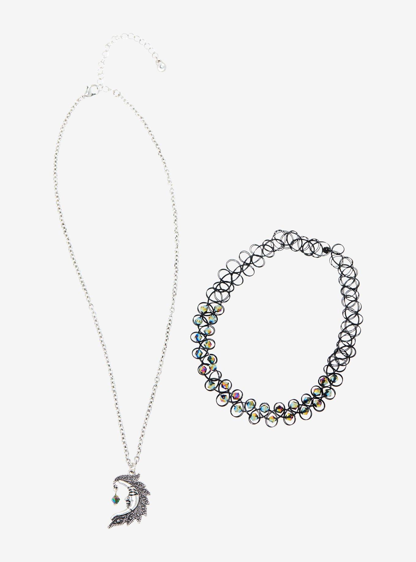 Filigree Crescent Moon Tattoo Choker Necklace Set, , hi-res