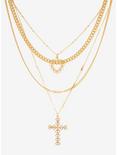 Gold Ornate Heart Cross Necklace Set, , hi-res