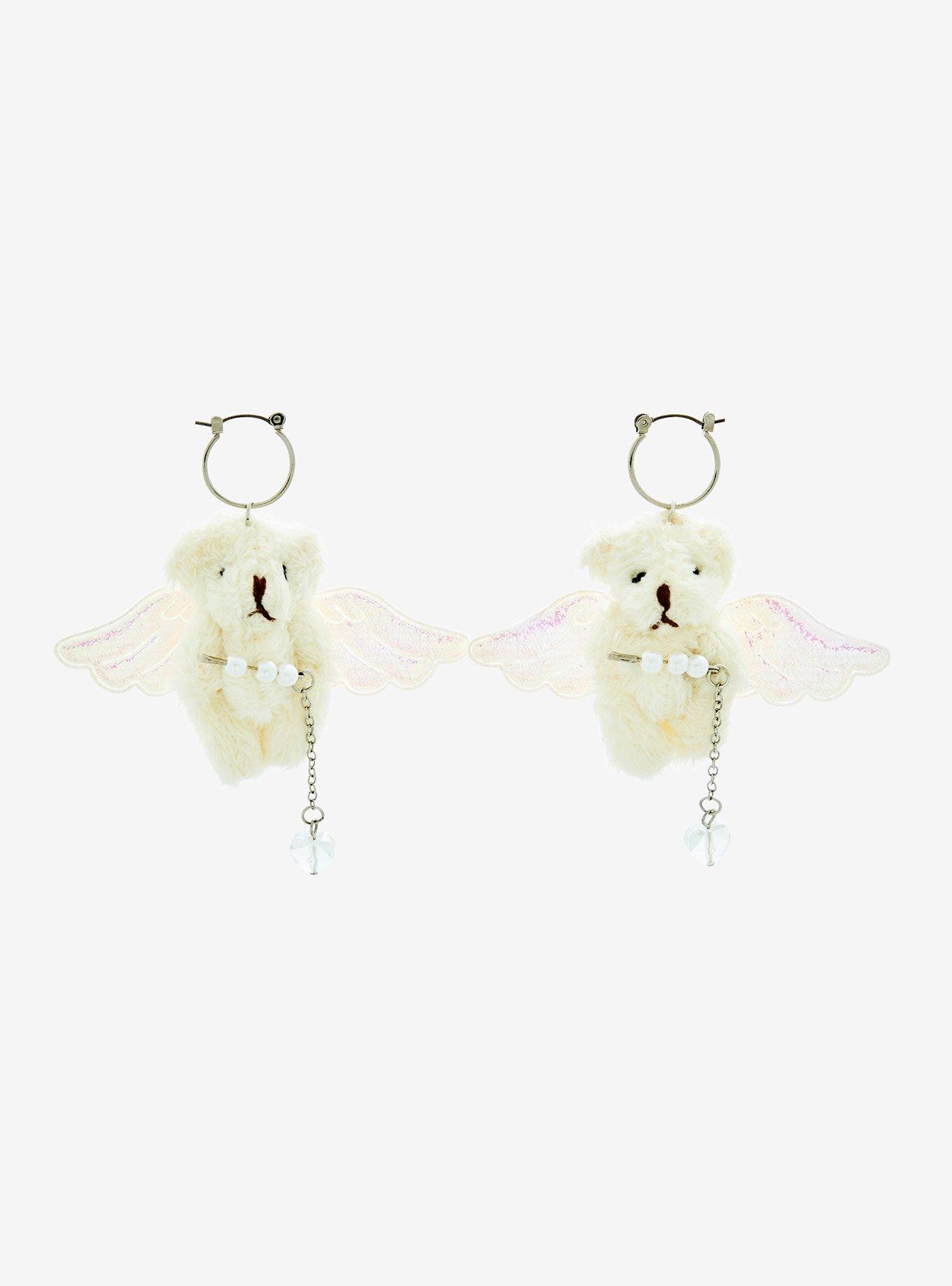 Angel Plush Teddy Bear Drop Earrings, , hi-res