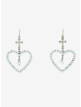 Pearl Heart Cross Drop Earrings, , hi-res