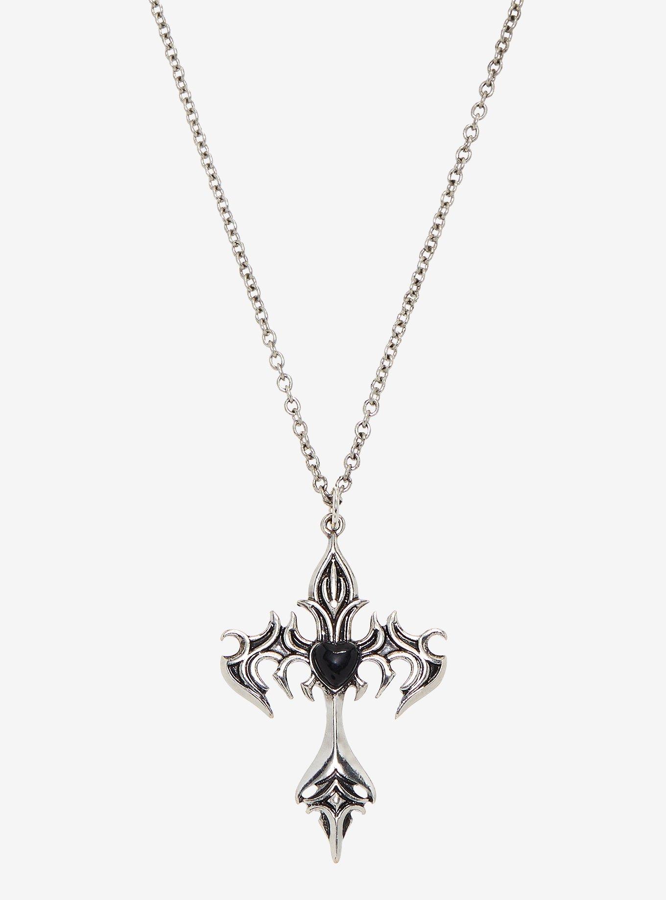 Ornate Cross Heart Necklace, , hi-res
