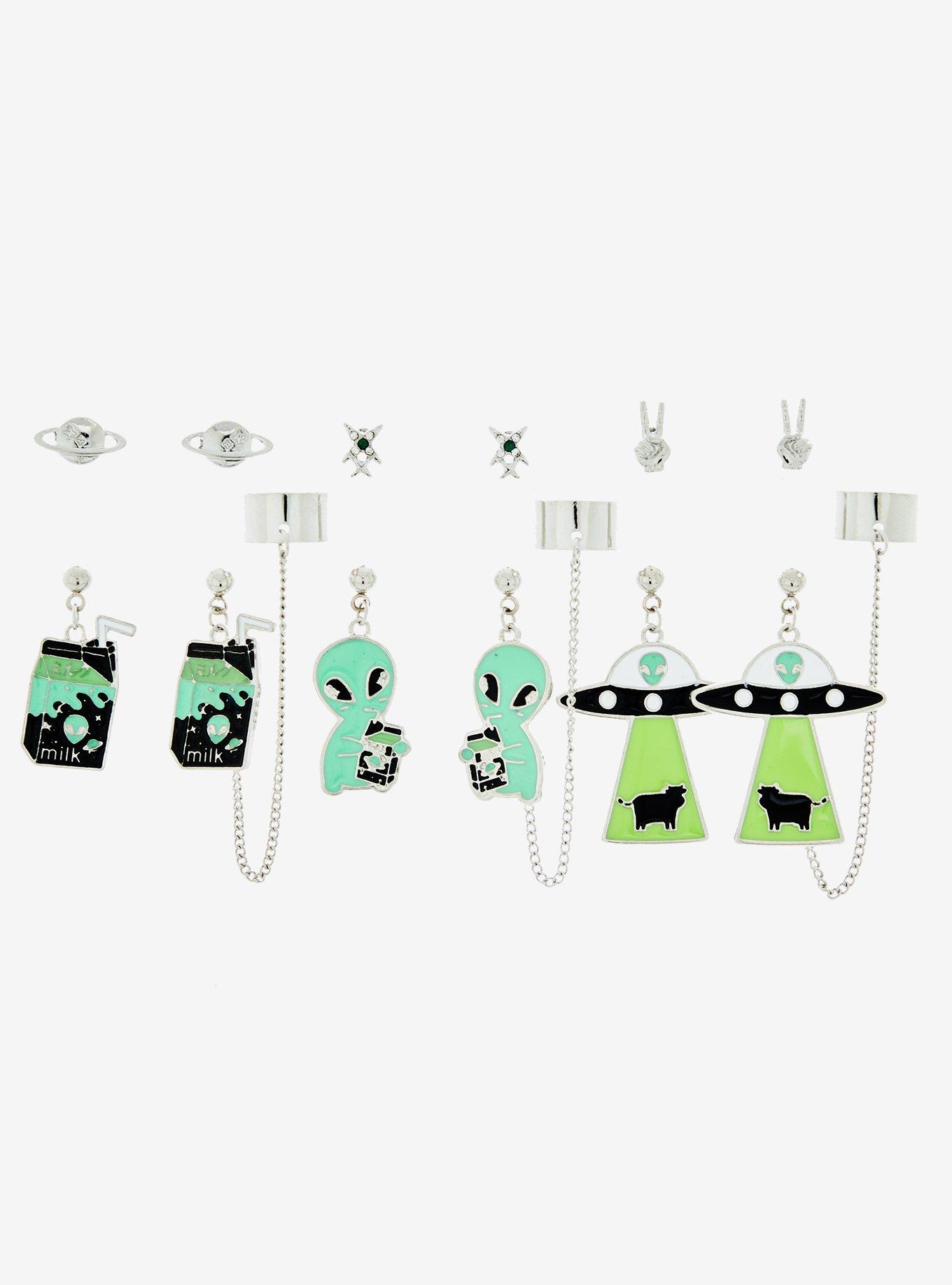 Green Alien Space Cuff Earring Set, , hi-res