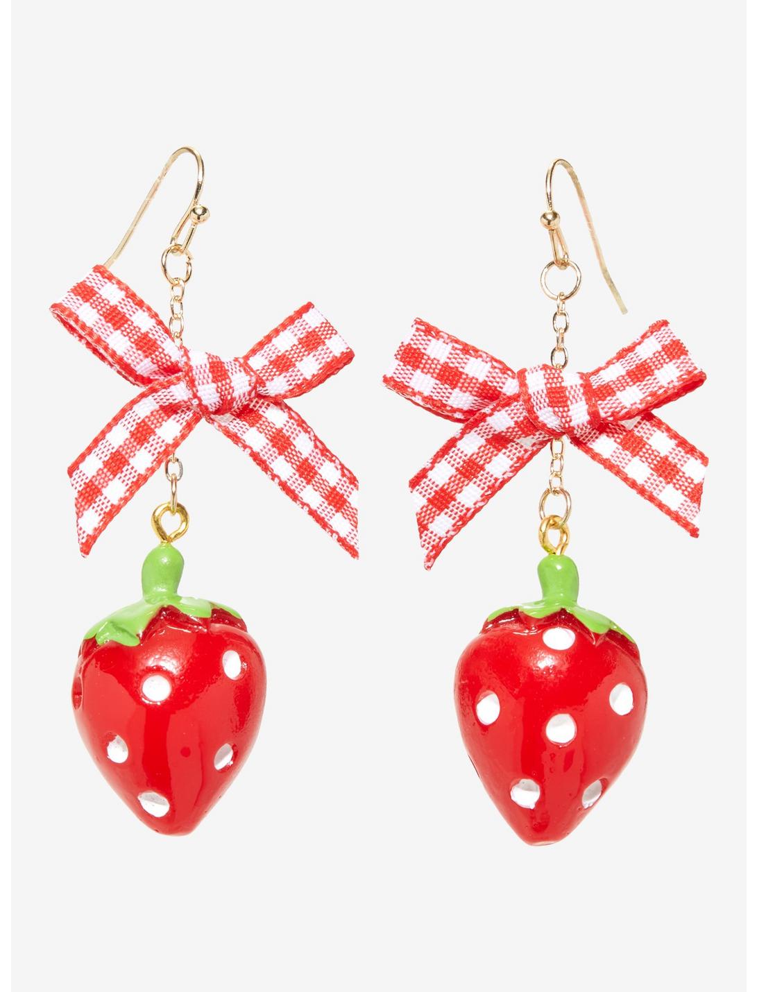 Thorn & Fable Strawberry Bow Drop Earrings, , hi-res