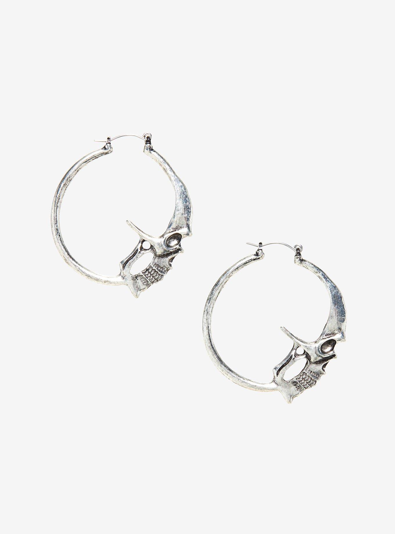 Skull Hoop Earrings, , hi-res