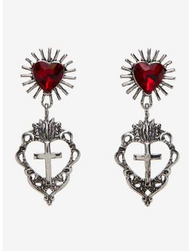 Thorn & Fable Flame Heart Cross Earrings, , hi-res