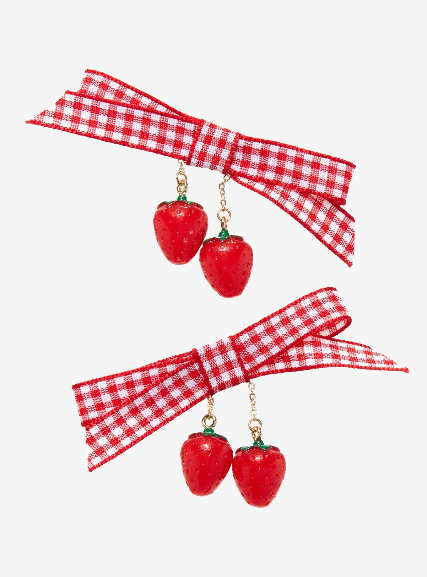 Thorn & Fable Strawberry Red Gingham Hair Bow Set, , hi-res