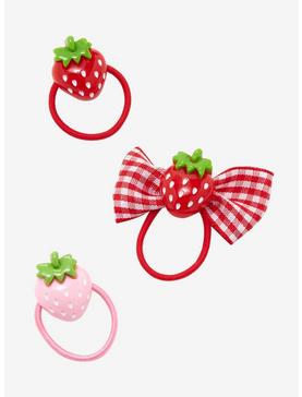 Strawberry Gingham Mini Hair Tie Set, , hi-res