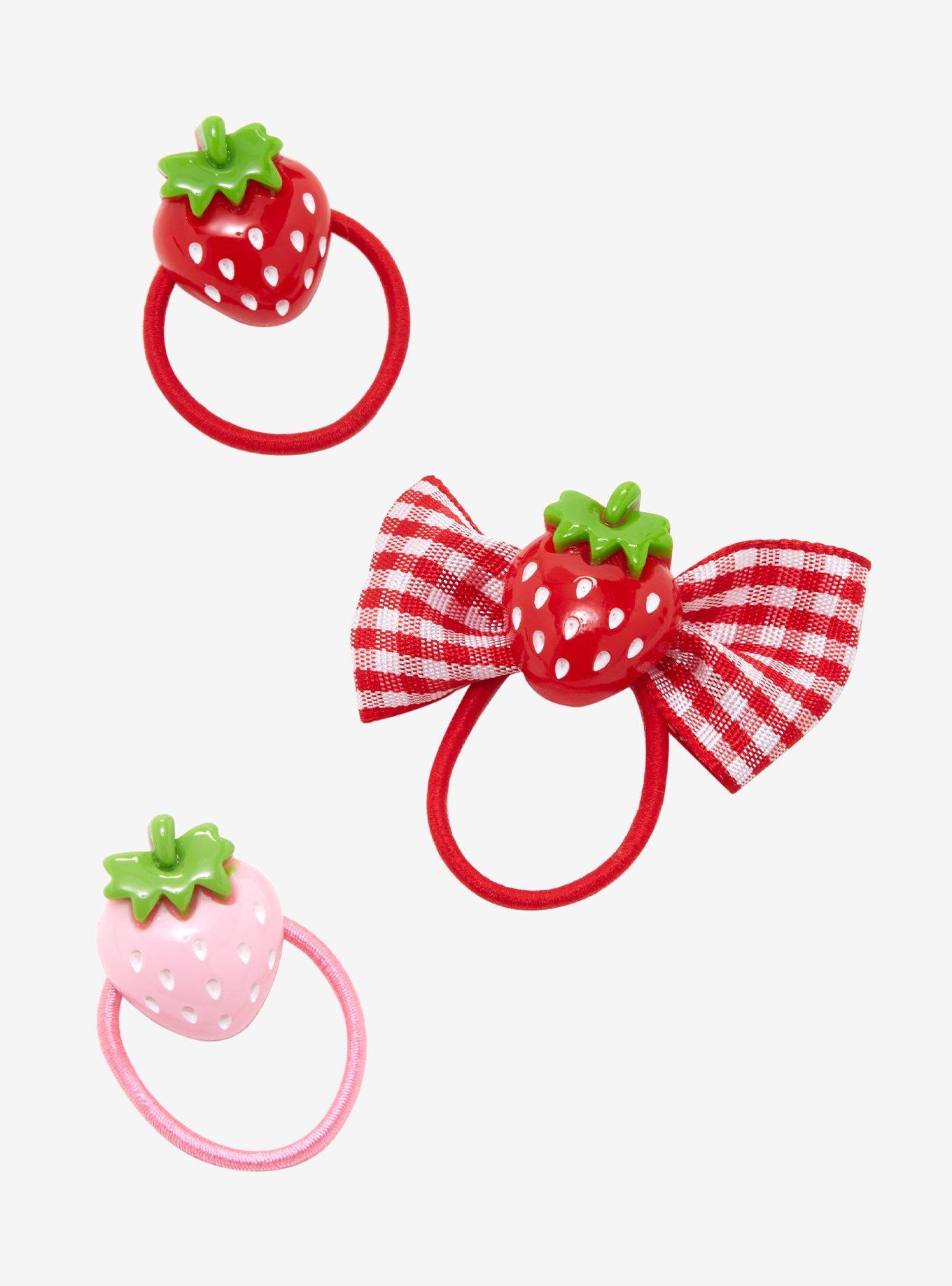 Strawberry Gingham Mini Hair Tie Set, , hi-res