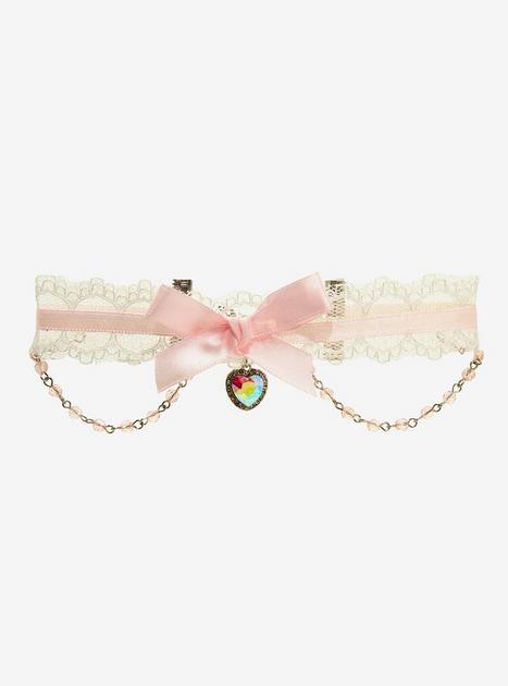 Pink Lace Bow Heart Choker | Hot Topic