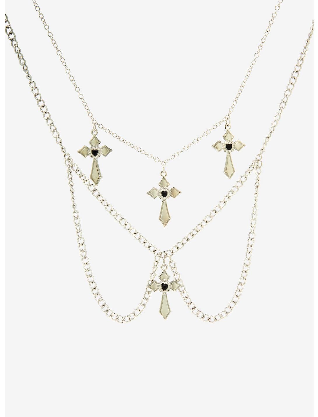 Social Collision Gothic Cross Tiered Necklace, , hi-res