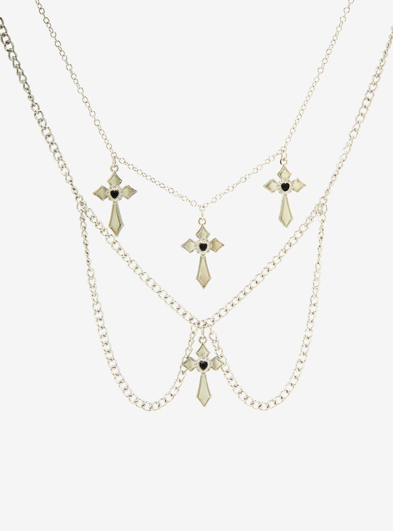 Social Collision Gothic Cross Tiered Necklace, , hi-res view 1