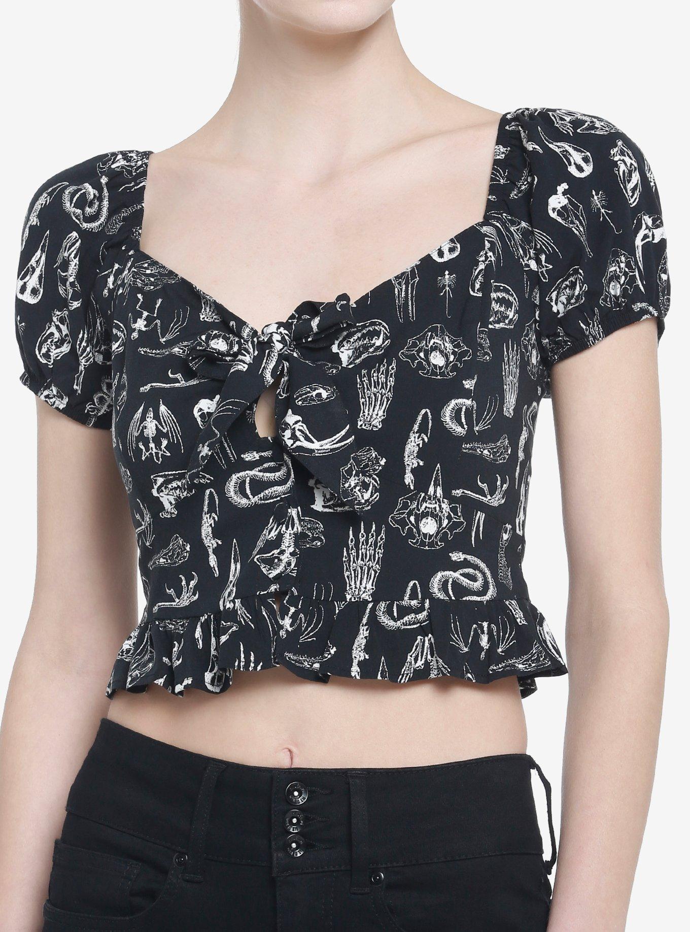 Black & White Animal Skeletons Girls Crop Top Hot Topic
