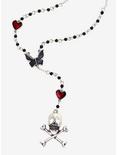 Skull Red Heart Gem Rosary Necklace, , hi-res