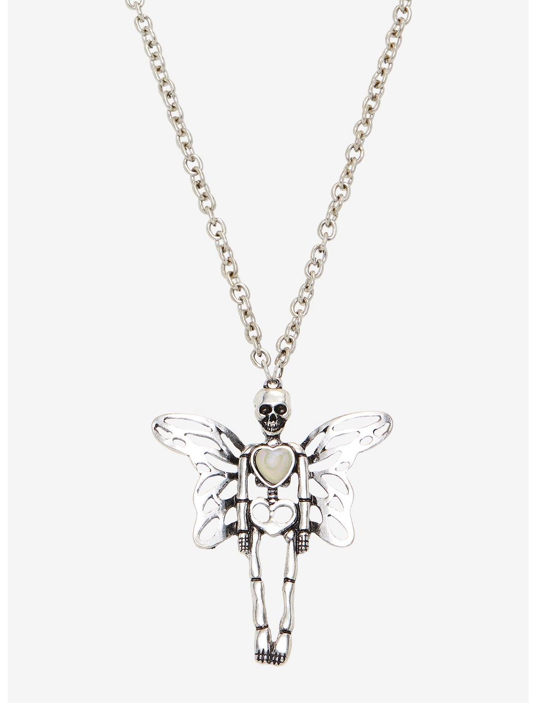 Winged Skeleton Opal Heart Necklace, , hi-res
