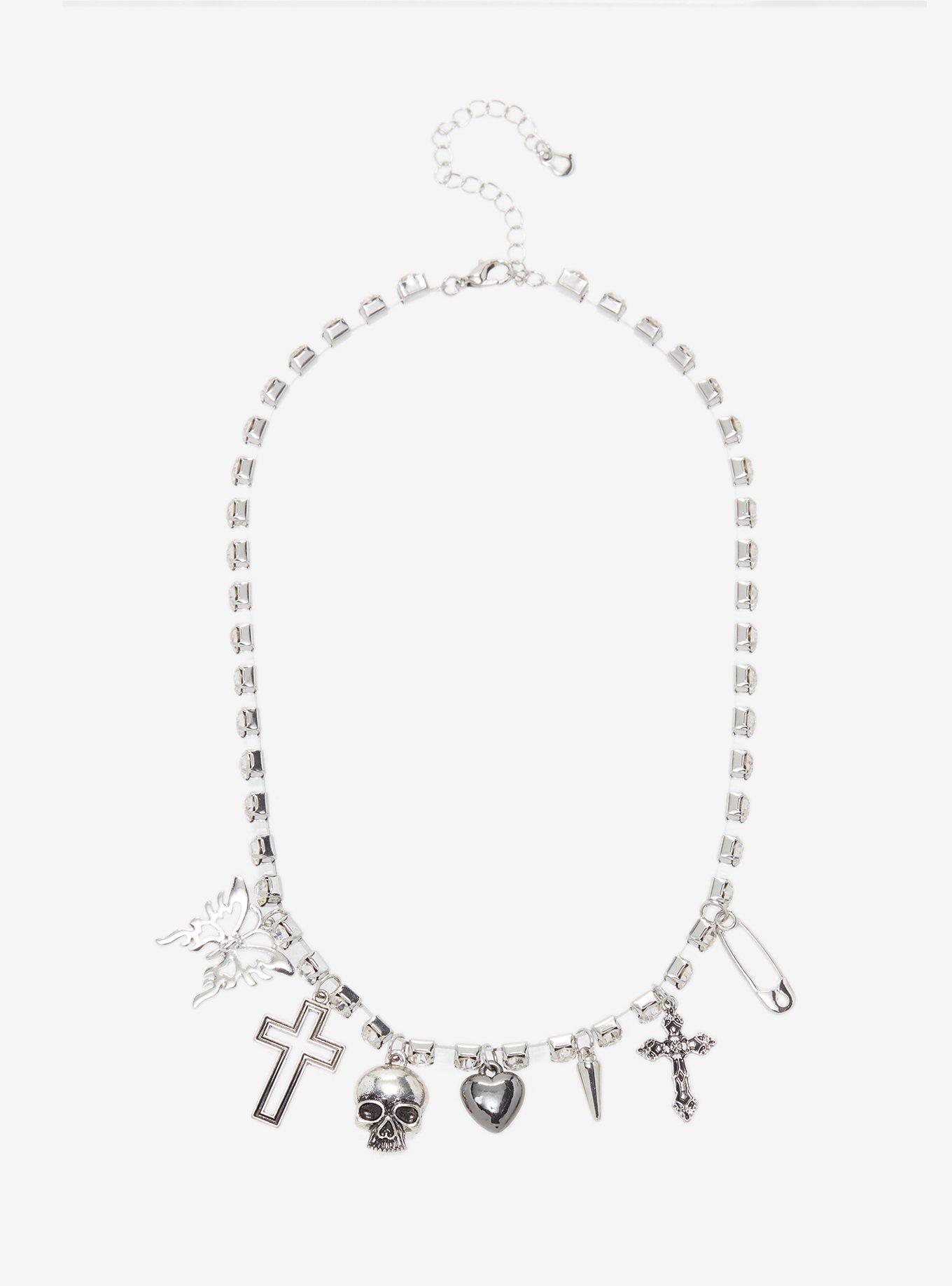 Goth Charm Bling Chain Necklace, , hi-res