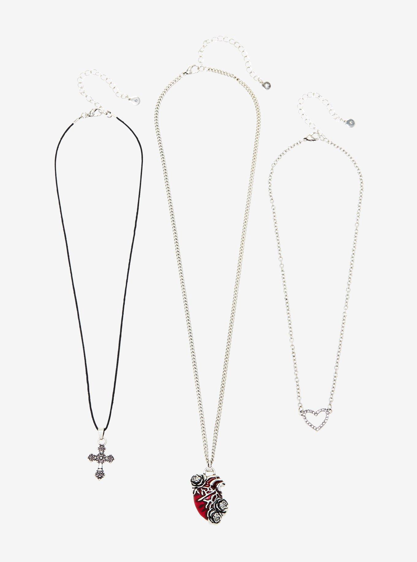 Heart Rose Cross Necklace Set | Hot Topic