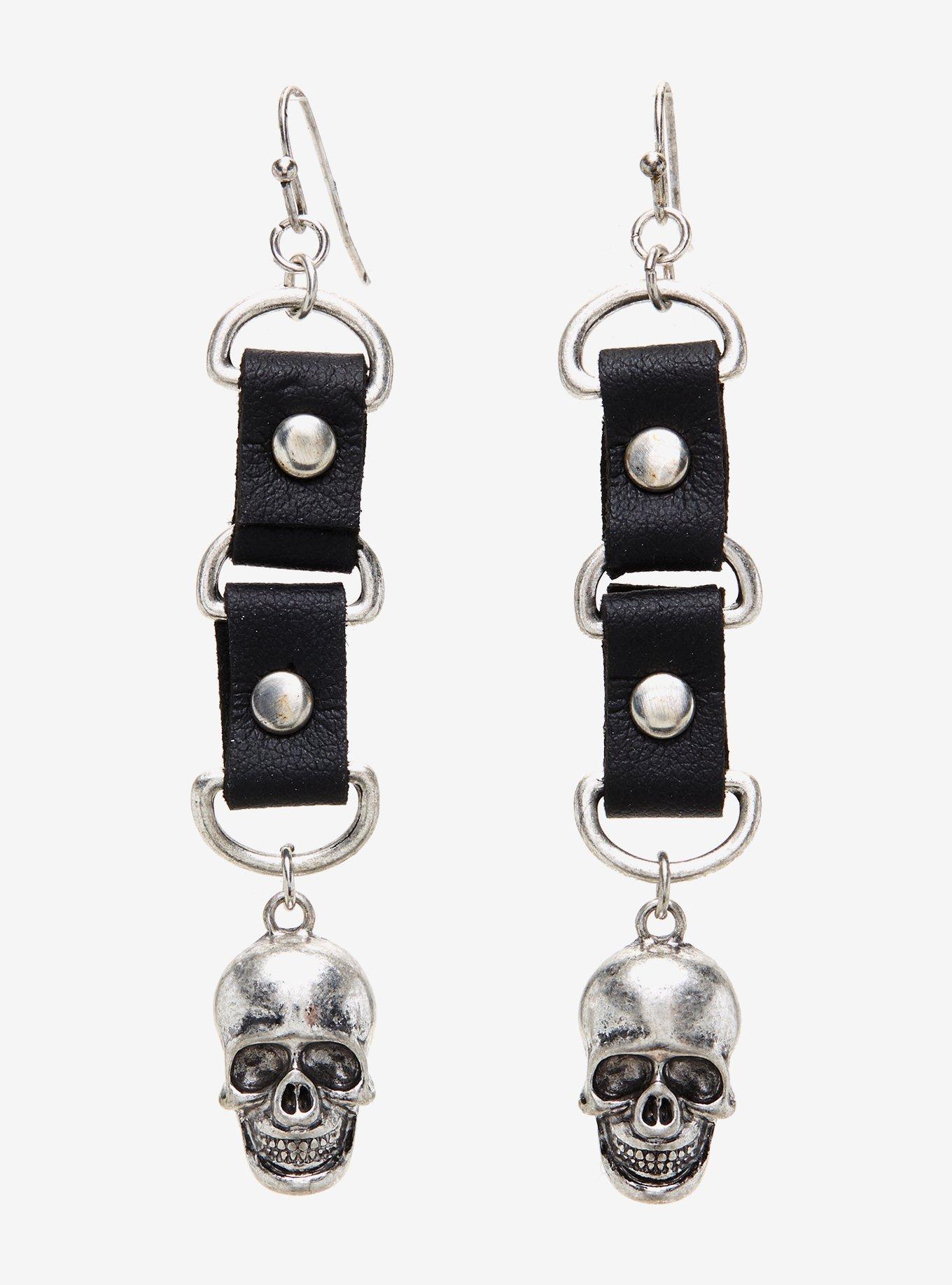 Skull Leather Strap Earrings, , hi-res