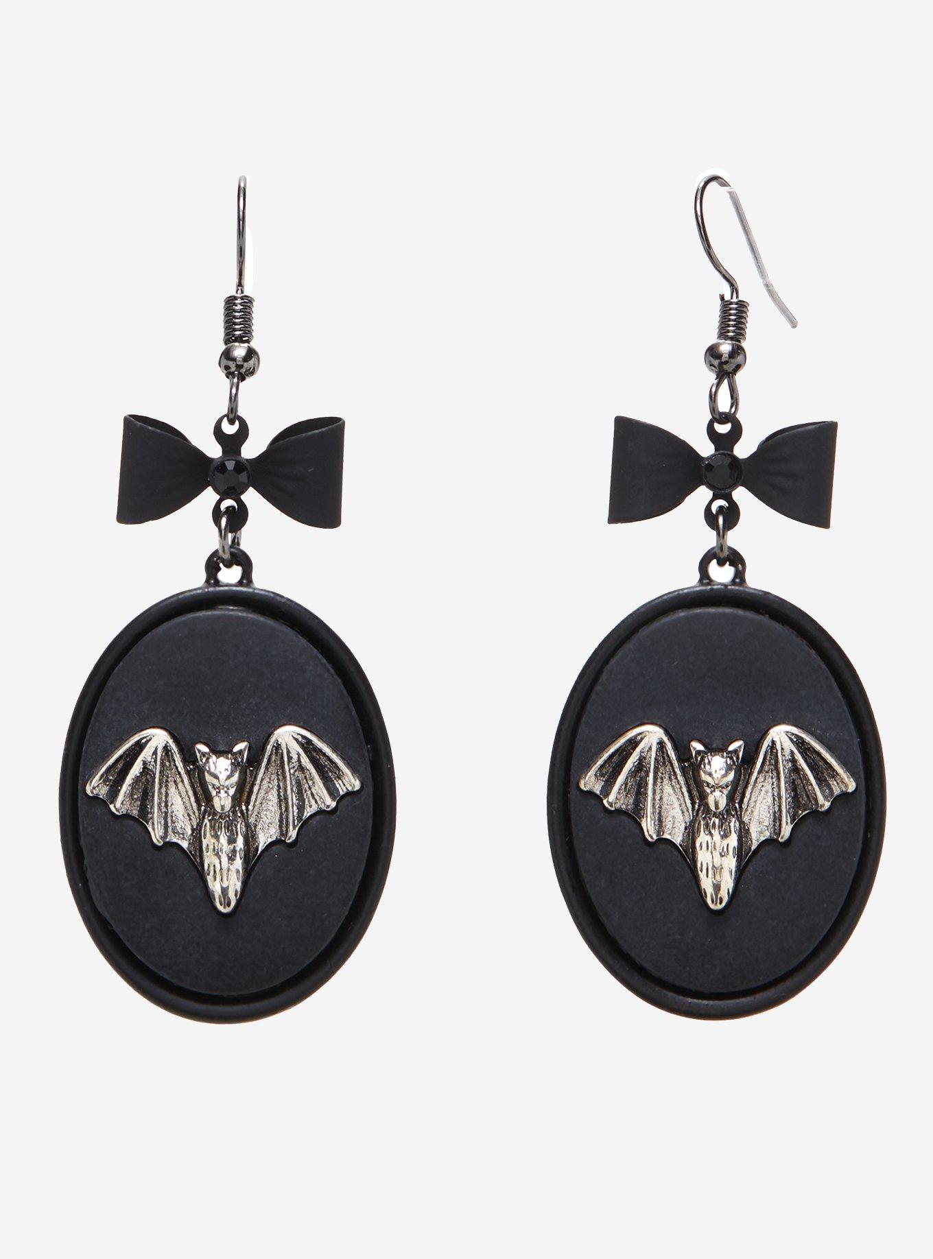Bat Cameo Bow Earrings, , hi-res
