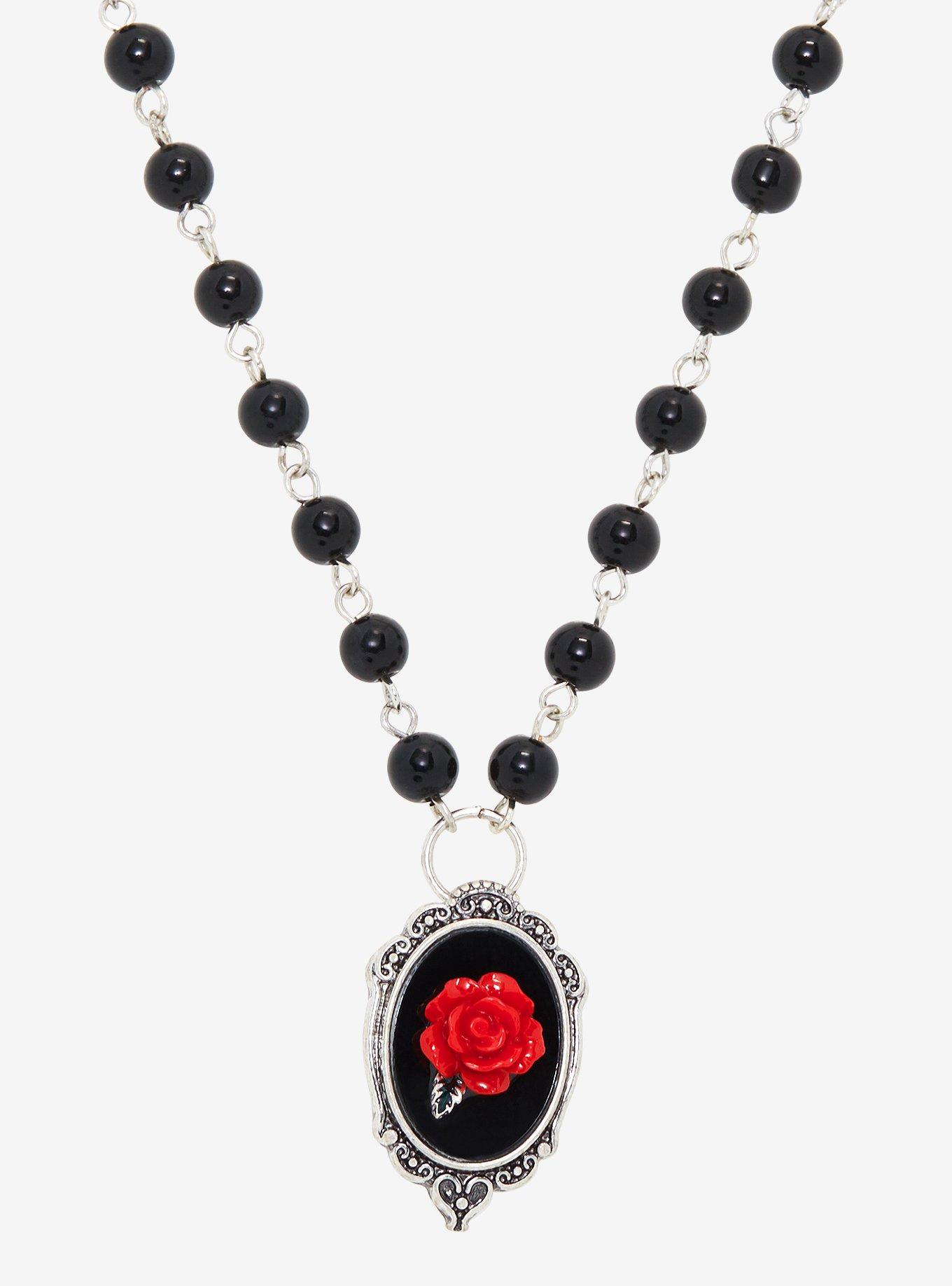 Red Rose Cameo Bead Necklace, , hi-res