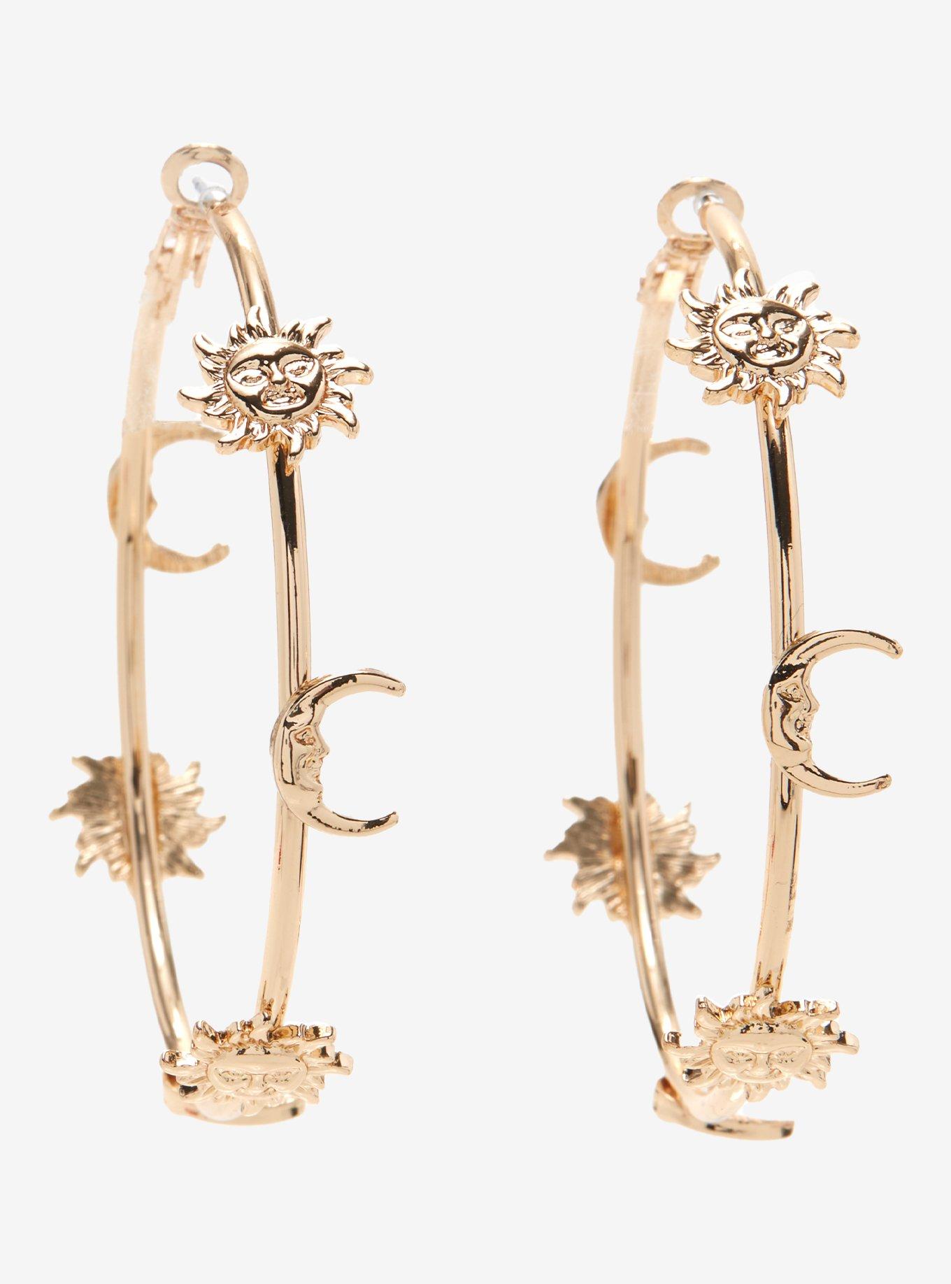 Gold Sun & Moon Hoop Earrings, , hi-res